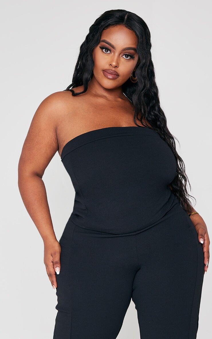 

PrettyLittleThing Плюс черный креповый топ-бандо