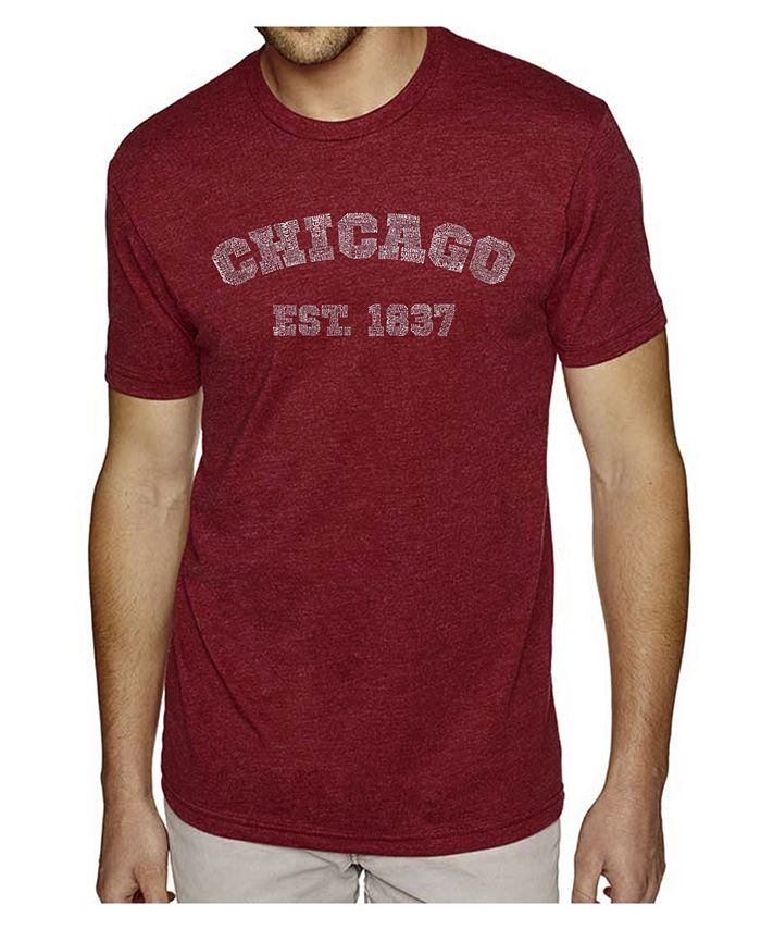 чикаго Мужская футболка премиум-класса с рисунком Word Art — Чикаго, 1837 г. LA Pop Art, красный