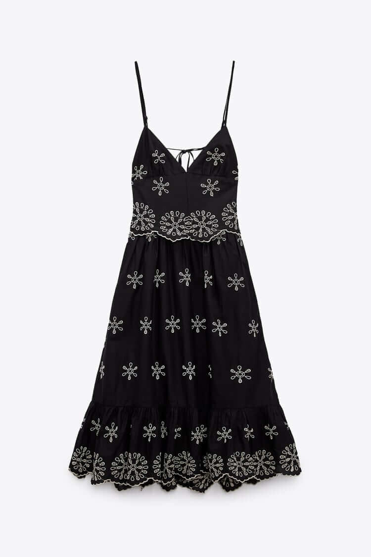 

Платье Zara With Contrast Embroidery, черный