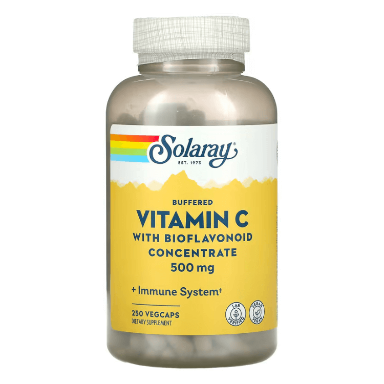 Витамин C с концентратом биофлавоноидов Solaray 500 мг, 250 капсул витамин с с концентратом биофлавоноидов 1000 мг 250 растительных капсул solaray