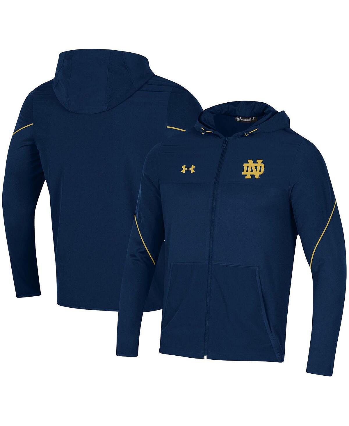 

Мужская темно-синяя толстовка с капюшоном notre dame fighting irish 2021 sideline warm-up с молнией во всю длину Under Armour, синий