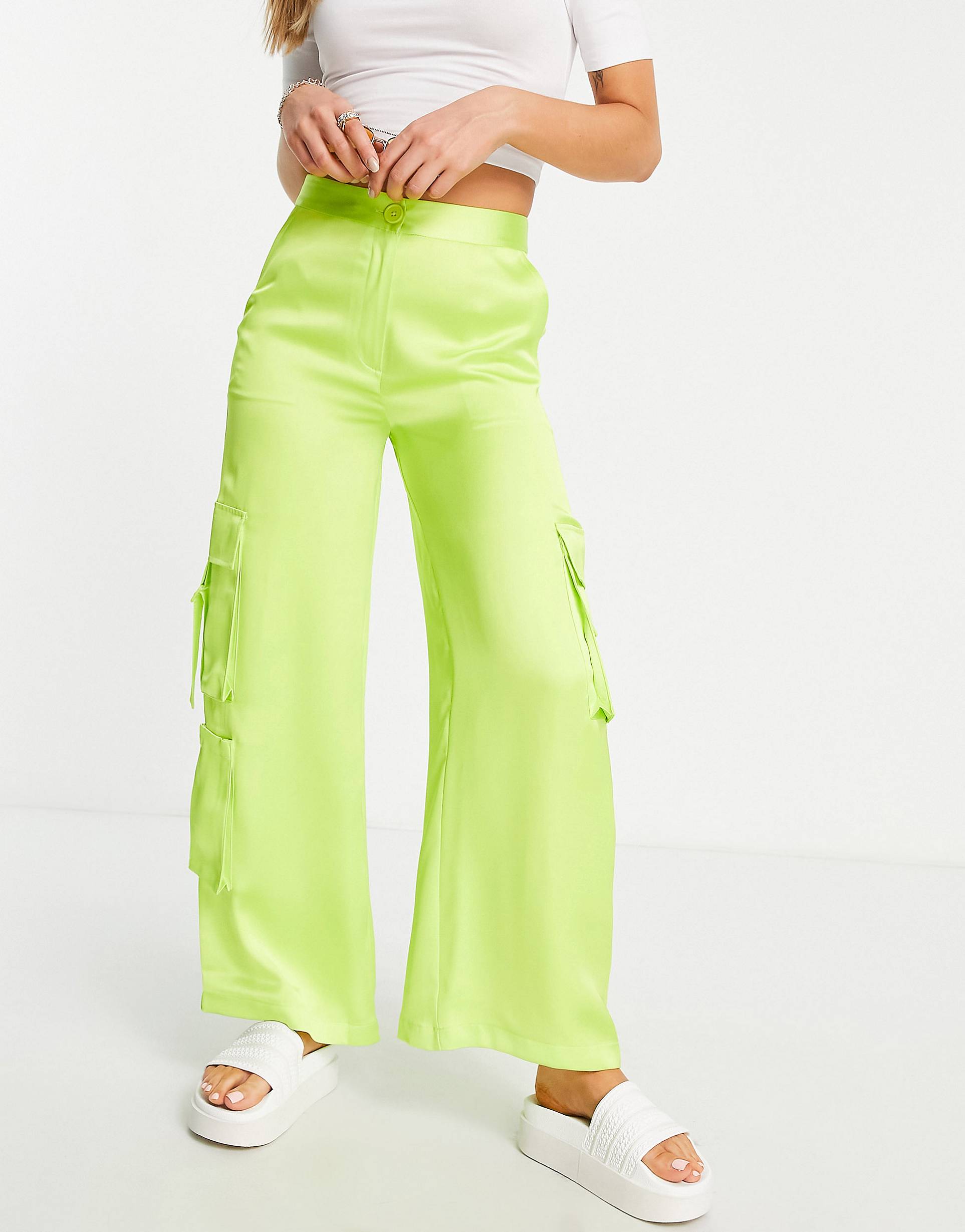 Светло-зеленые атласные брюки карго COLLUSION