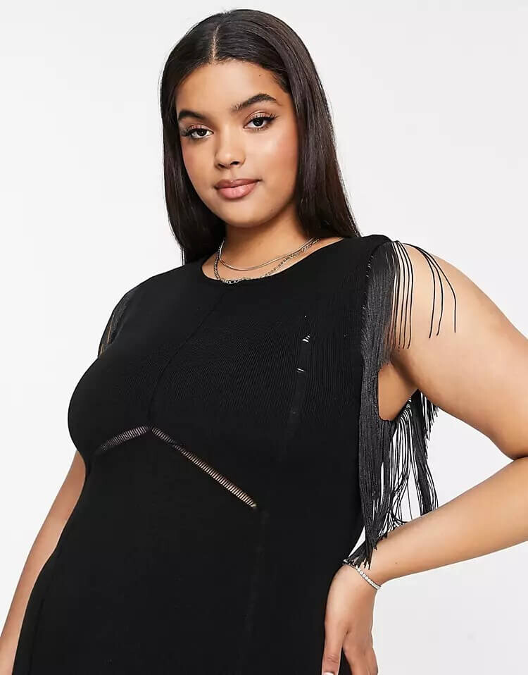 

Платье мини с бахромой ASOS DESIGN Curve, черное, Черный