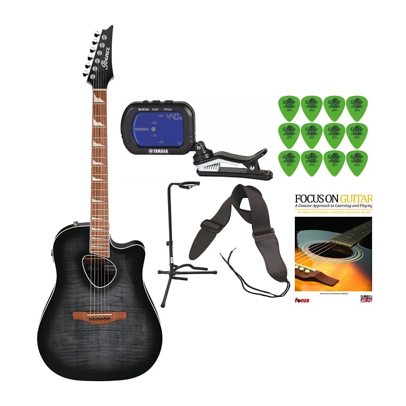 

6-струнная акустическая гитара Ibanez ALT30FM Altstar (правая рука, глянцевый прозрачный черный Sunburst High Gloss) в комплекте с подставкой и аксессуарами Ibanez ALT30FM Altstar 6-String Acoustic Guitar Bundle