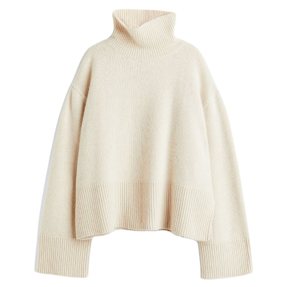 

Свитер H&M Premium Selection Oversized Turtleneck Wool-blend, светло-бежевый