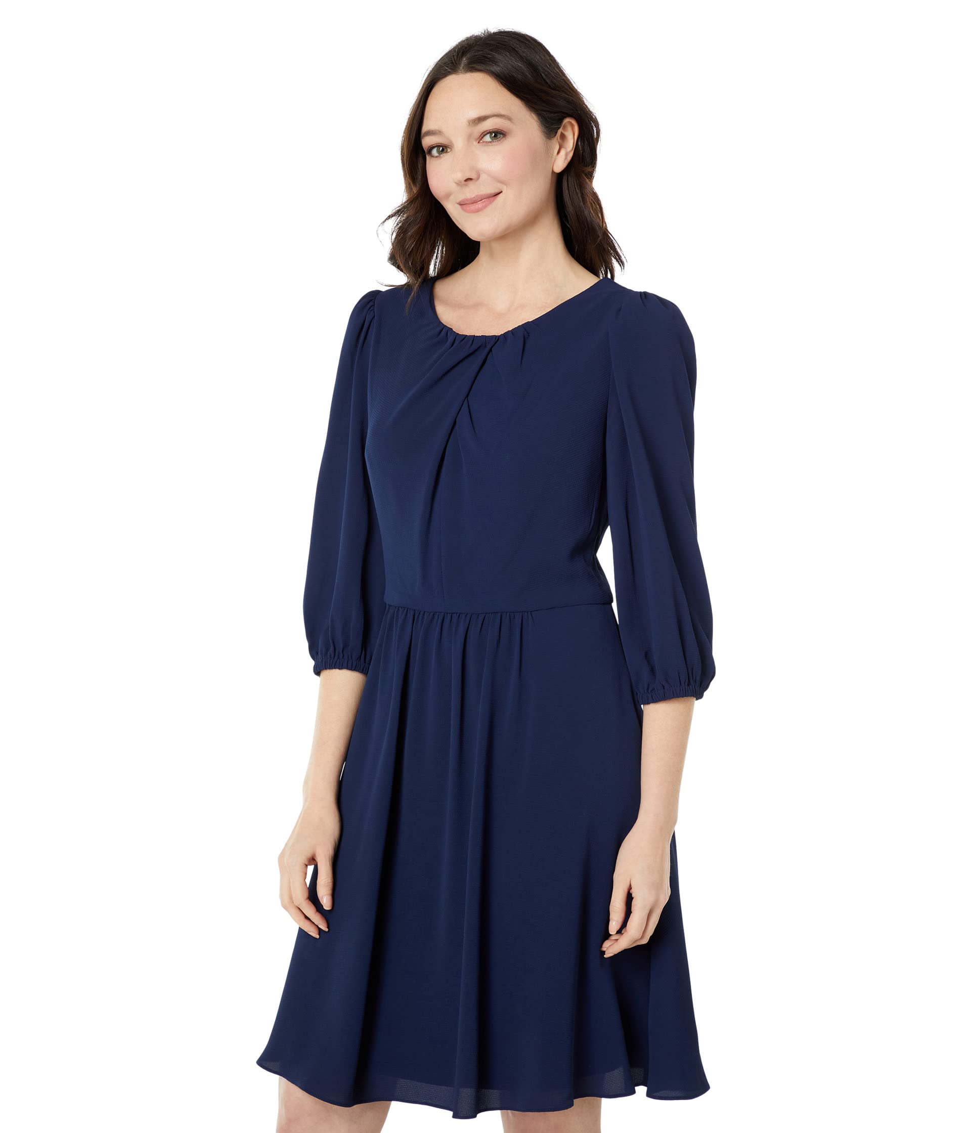 

Платье London Times, Elbow Sleeve Pleat Neck Fit-and-Flare