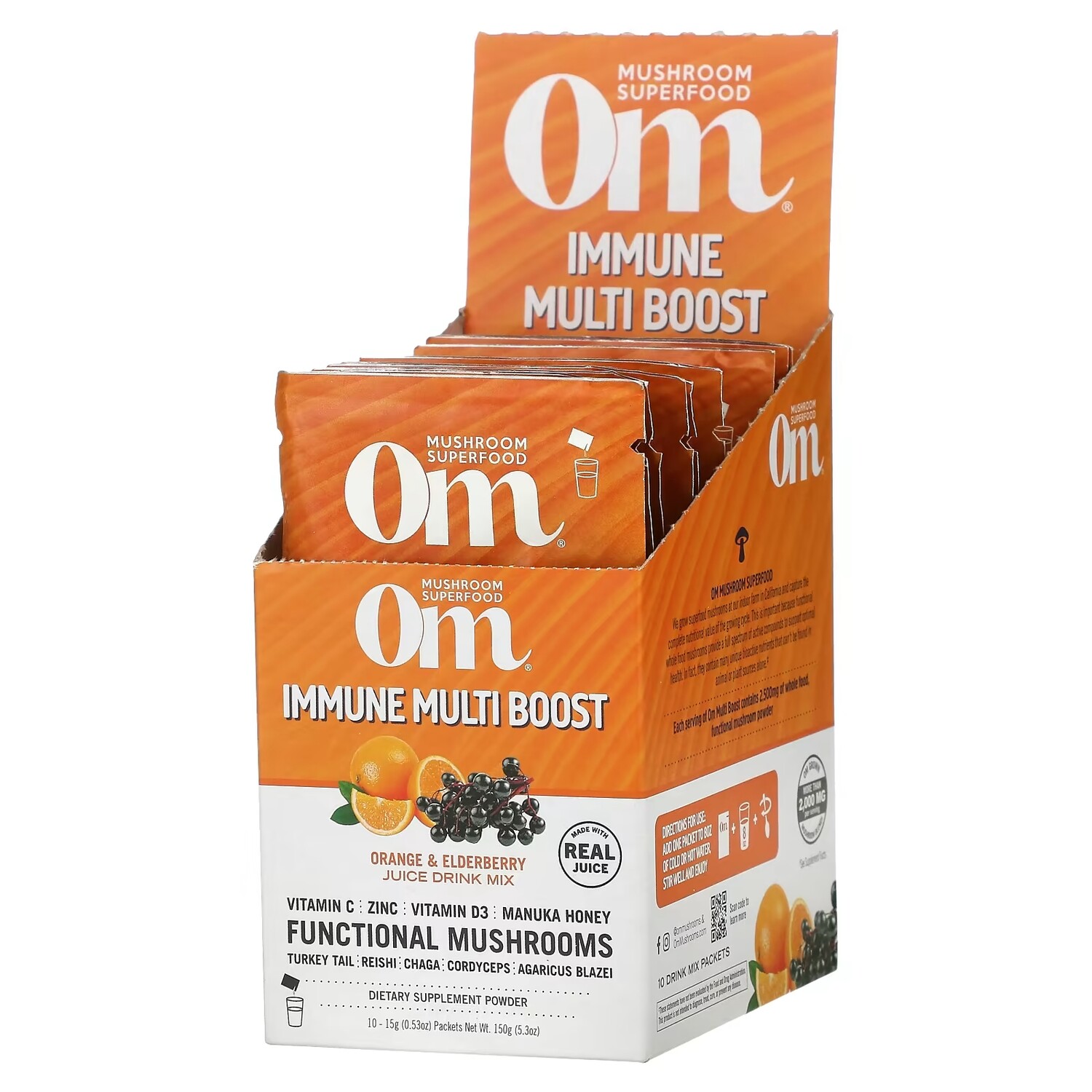 

Смесь для Приготовления Напитков из Сока Апельсина и Бузины Om Mushrooms Immune Multi Boost, 10 пакетиков по 15 г