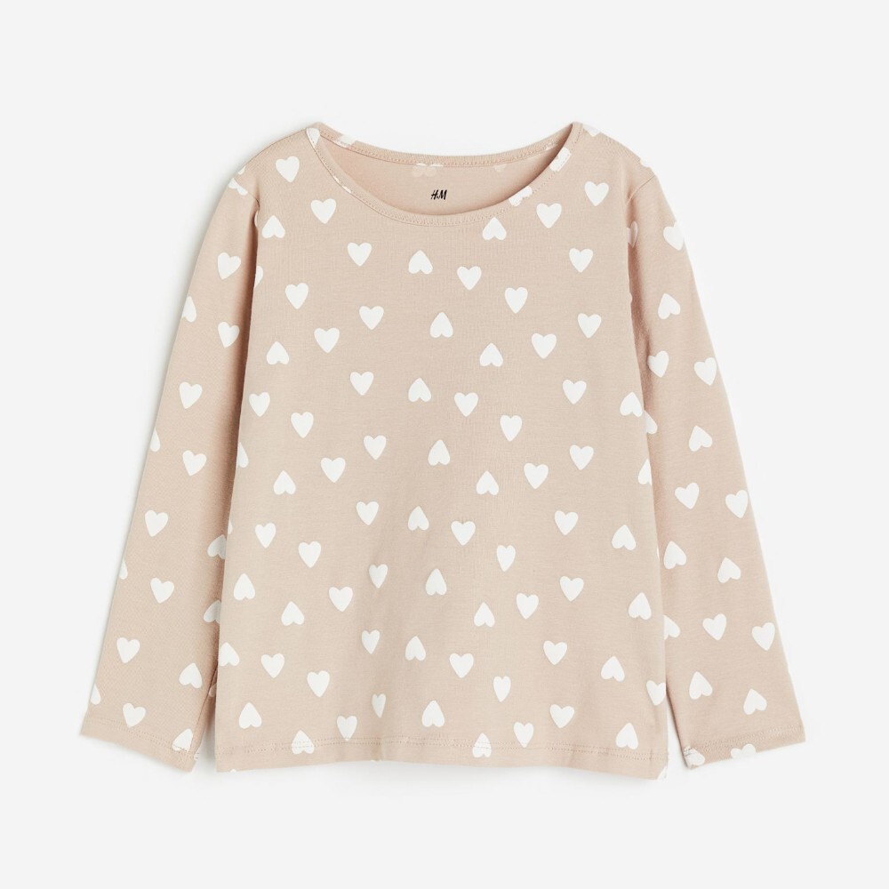 

Лонгслив H&M Kids Printed Jersey Hearts, светло-бежевый