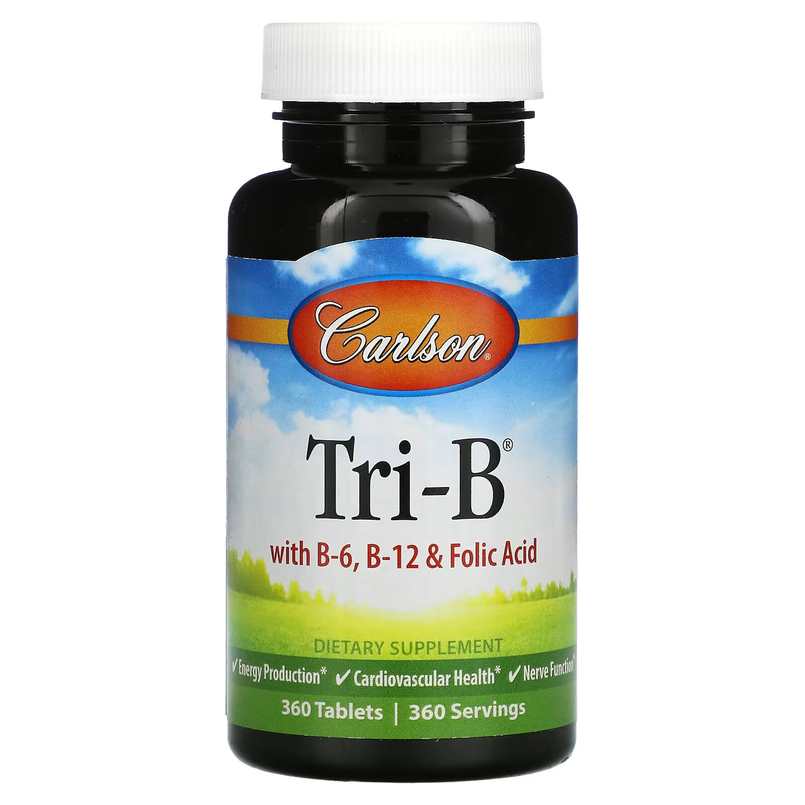 Carlson, Tri-B, комплекс с витаминами B6, B12 и фолиевой кислотой, 360 таблеток schiff neuriva brain performance с витаминами b6 b12 и фолиевой кислотой клубника 50 жевательных таблеток