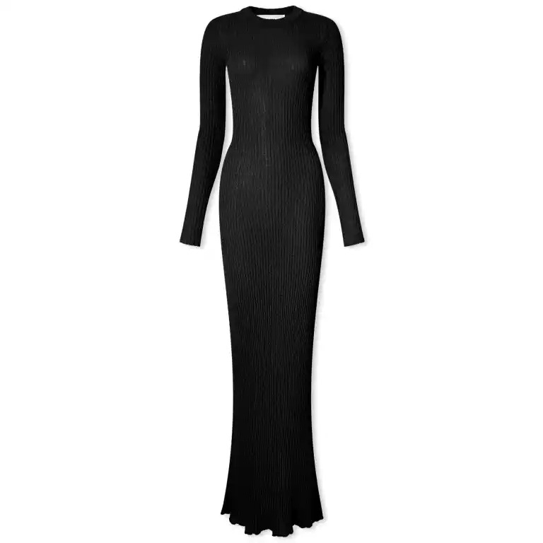 Платье макси Ami Paris Ribbed Long Sleeve, черный