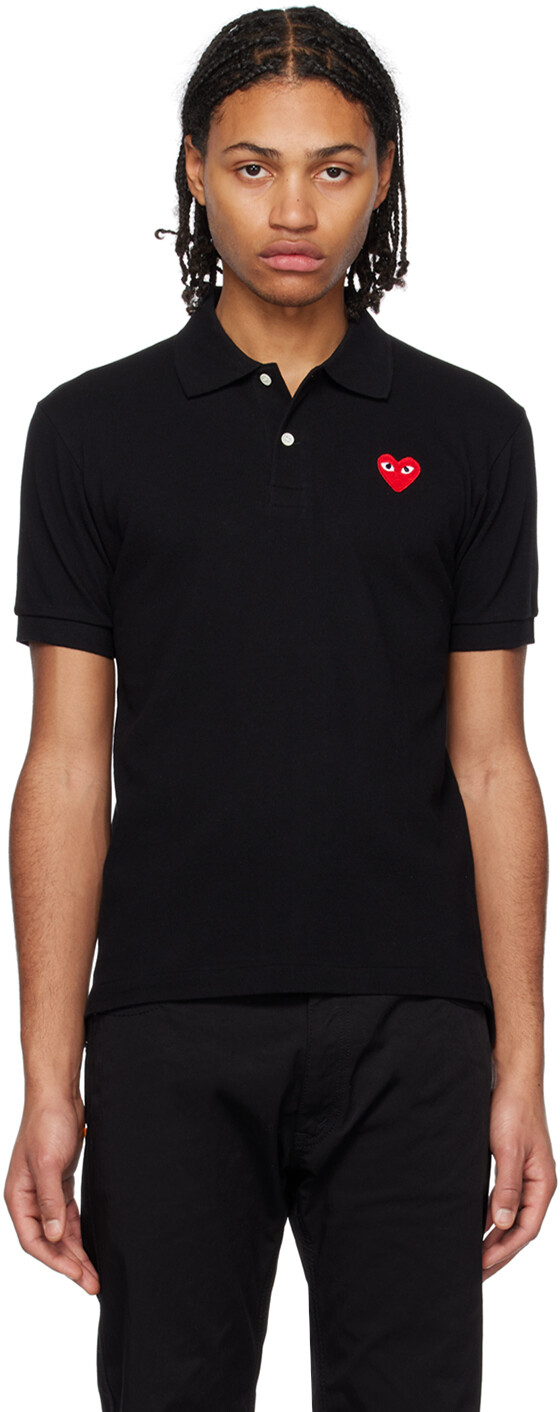 

Черное поло с сердечками Comme des Garçons Play, Черный