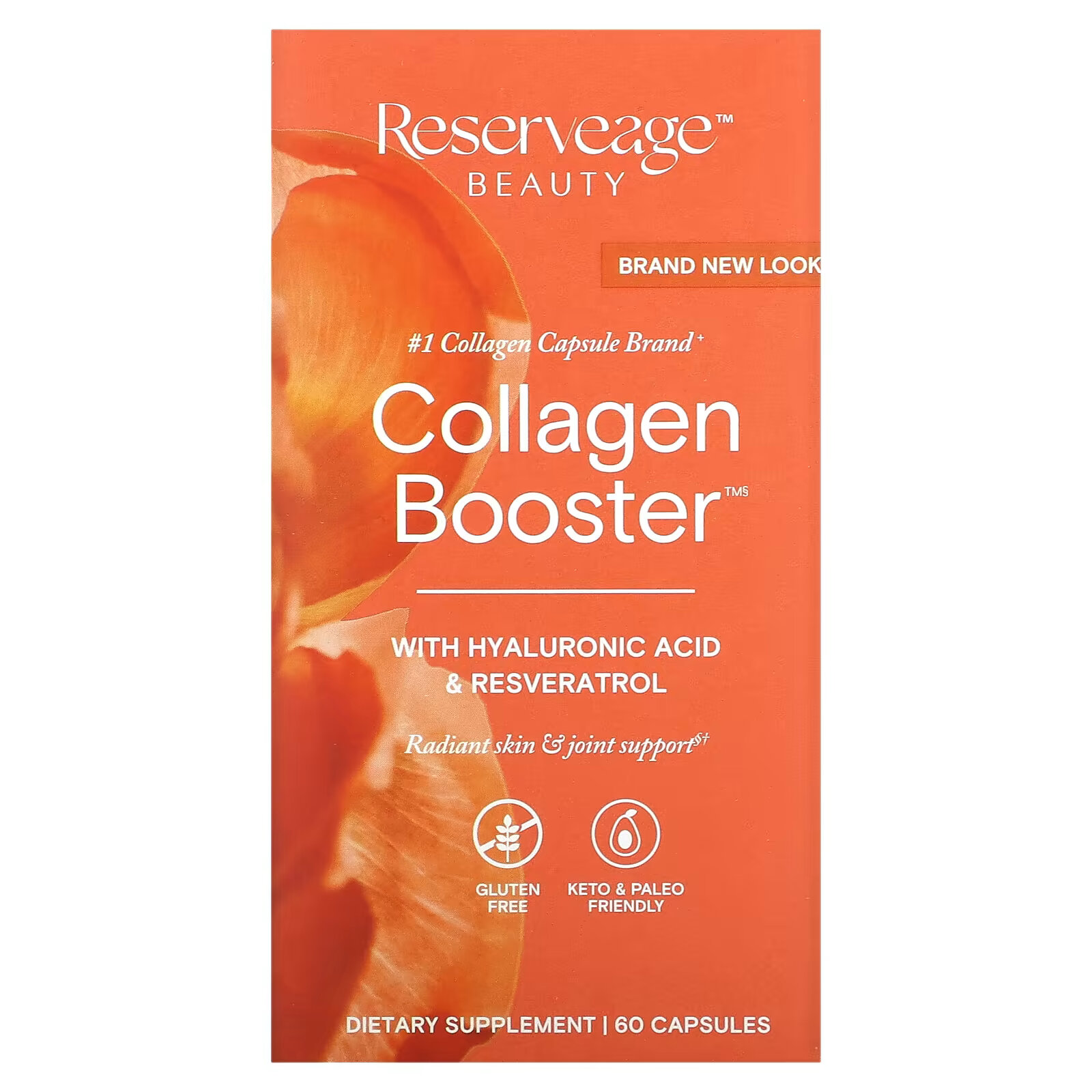 ReserveAge Nutrition, Collagen Booster с гиалуроновой кислотой и ресвератролом, 60 капсул reserveage nutrition collagen booster добавка с коллагеном 120 капсул