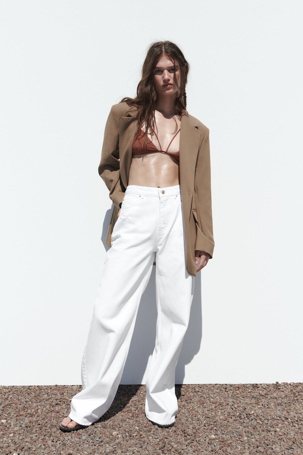 

Прямые джинсы с высокой талией z1975 ZARA, белый