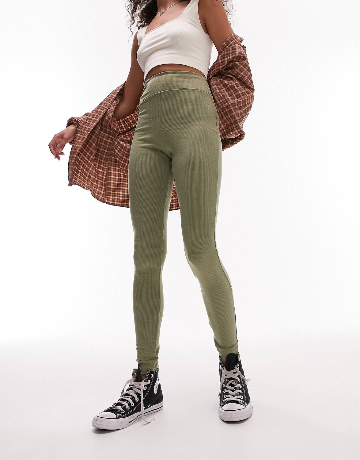 

Спортивные леггинсы в рубчик цвета хаки Topshop premium edit