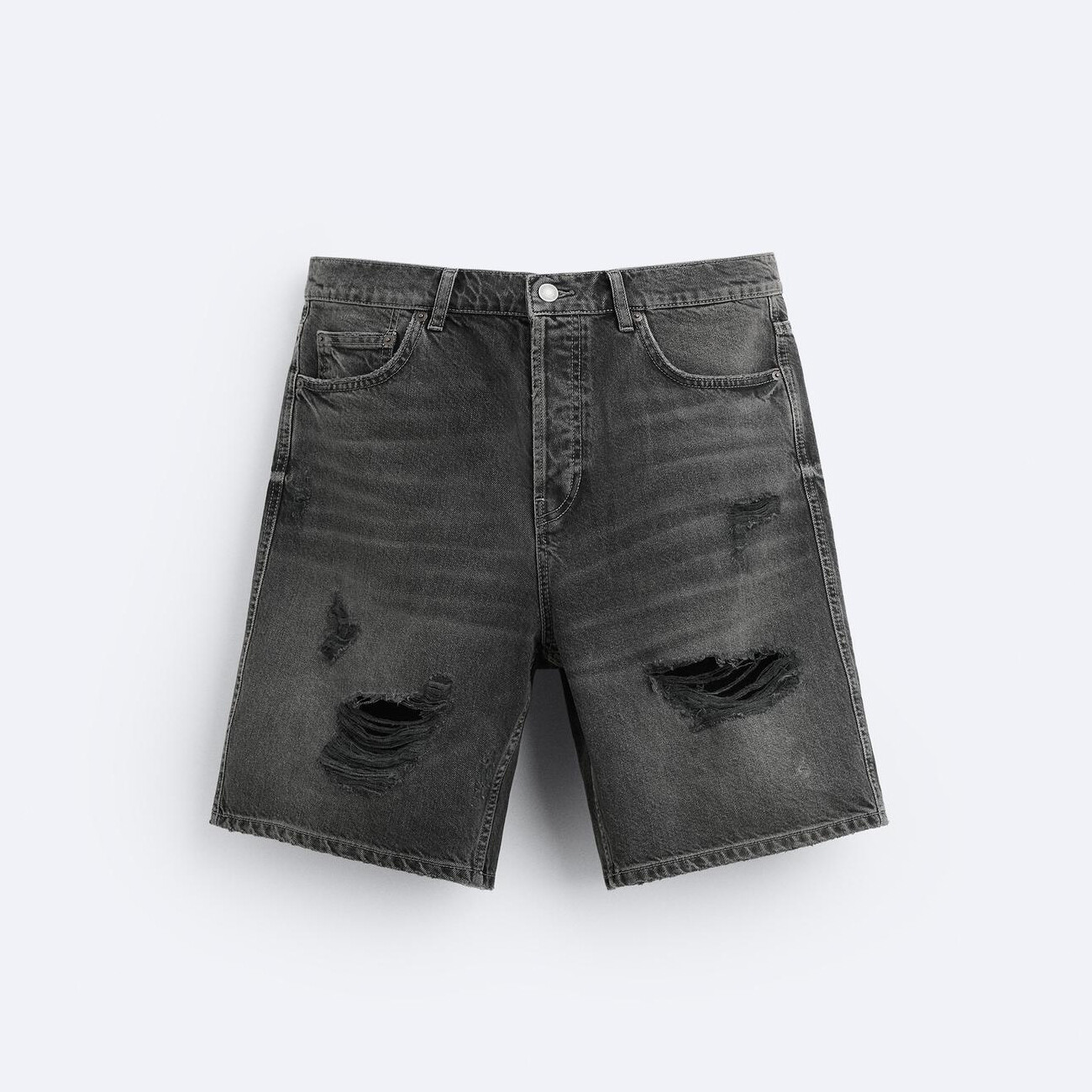 

Шорты Zara Ripped Denim Bermuda, серо-черный