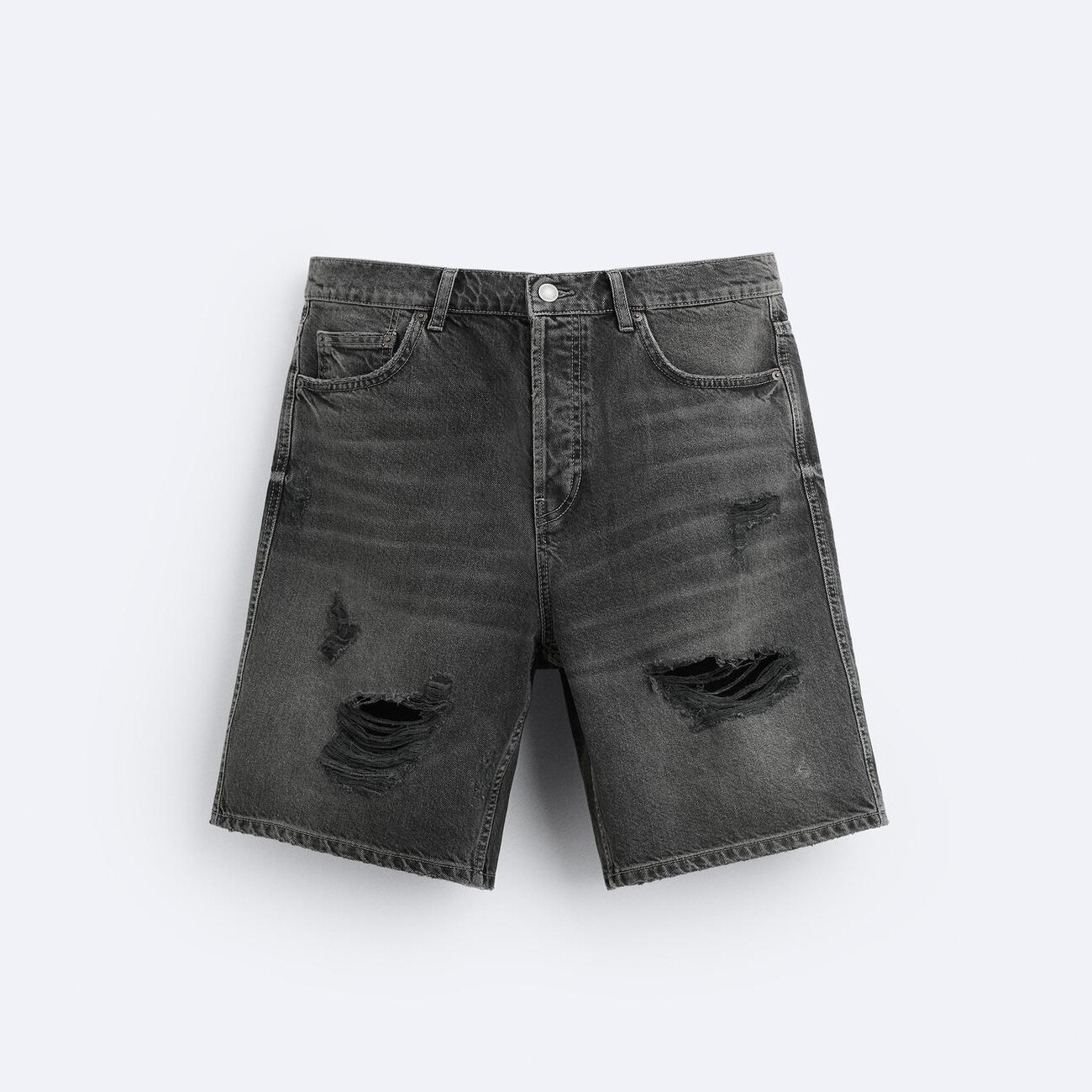 Шорты Zara Ripped Denim Bermuda, серо-черный шорты zara denim bermuda черный