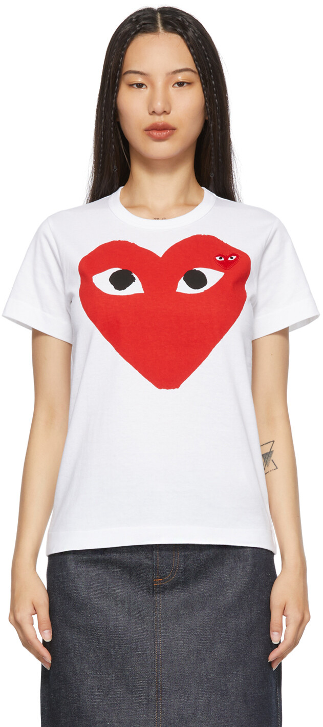 

Белая большая футболка с двойным сердцем Comme des Garçons Play, Белый
