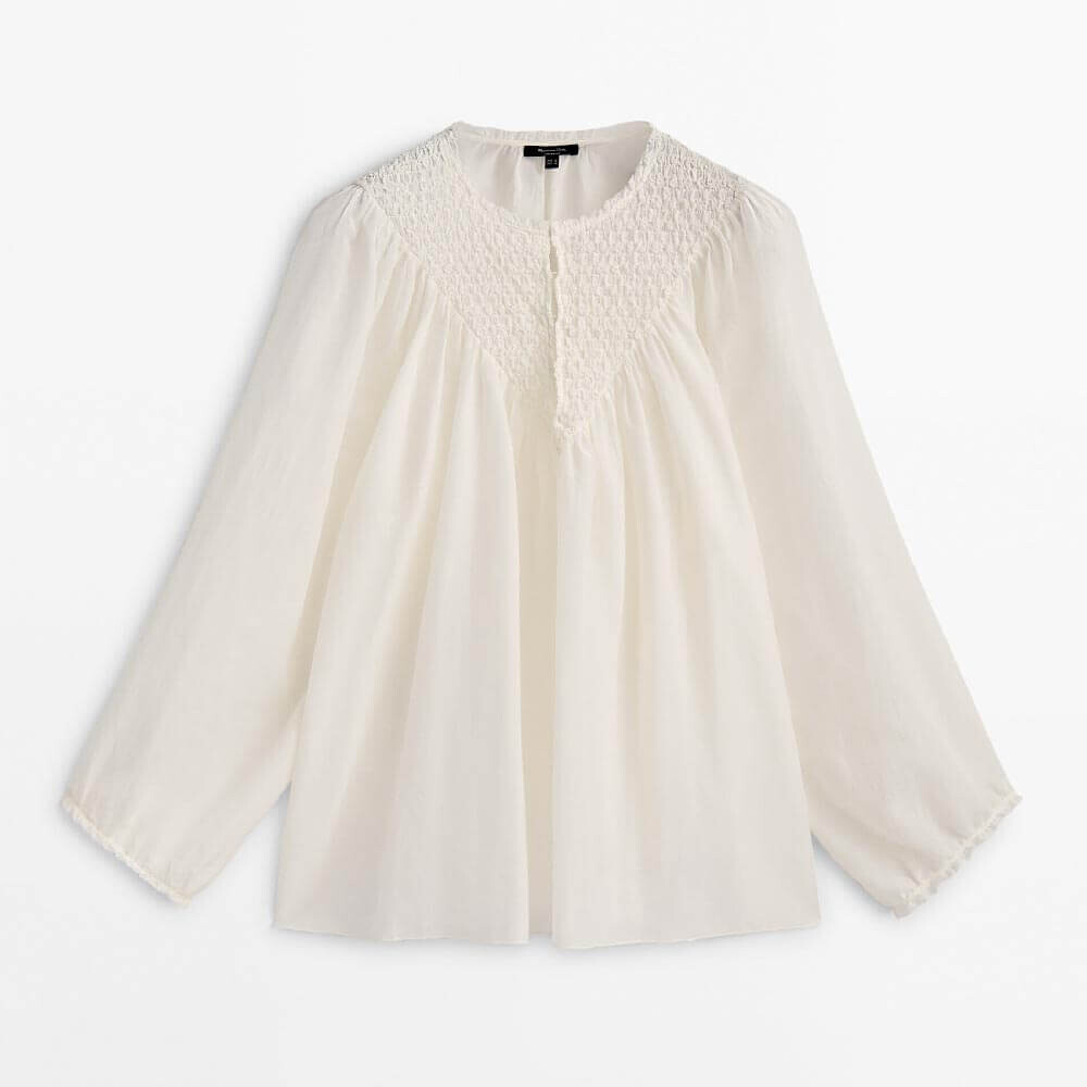 

Рубашка Massimo Dutti Smocked Voile, кремовый