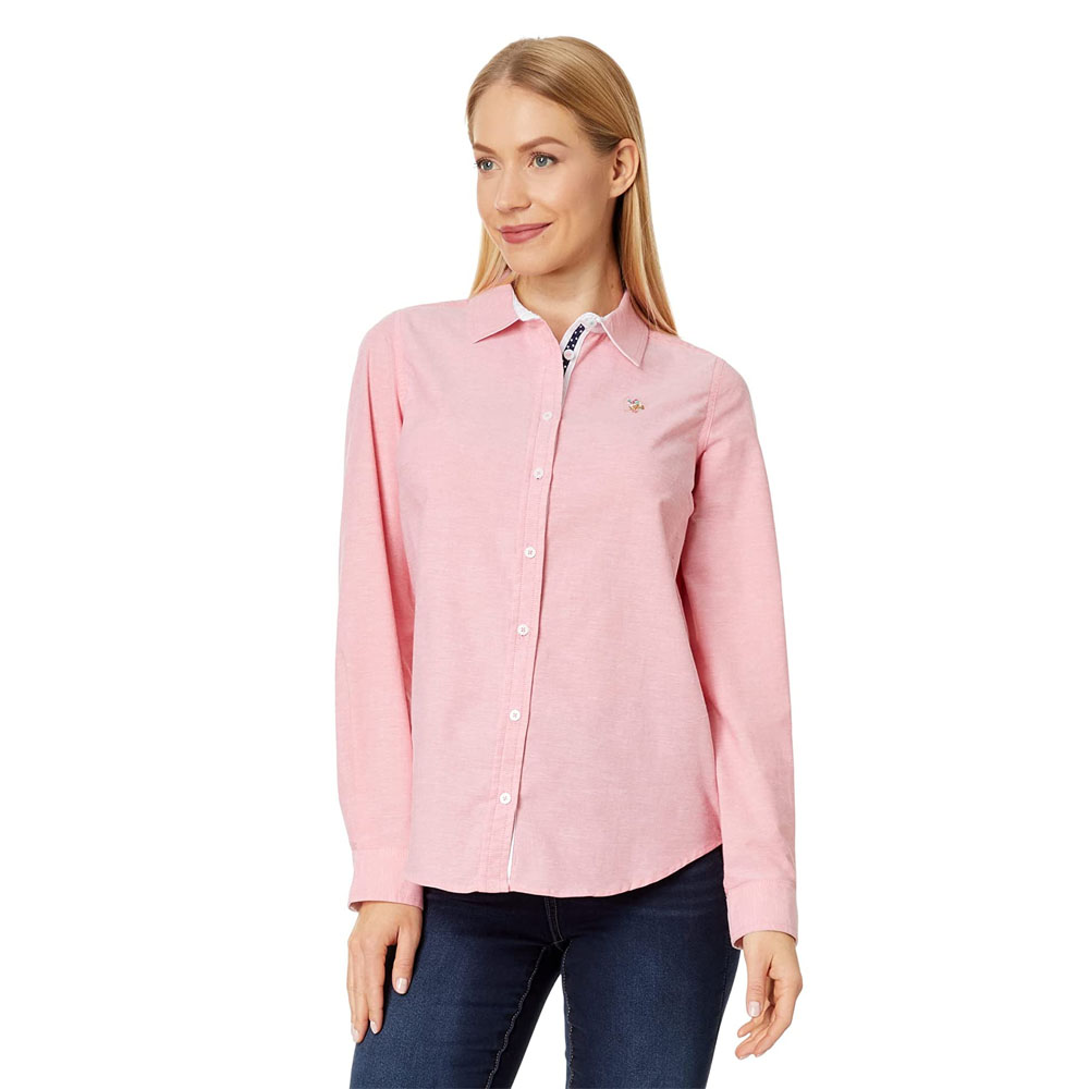 приталенная полосатая оксфордская рубашка из хлопка Рубашка U.S. Polo Assn. Long Sleeve Solid Stretch Oxford Woven, розовый