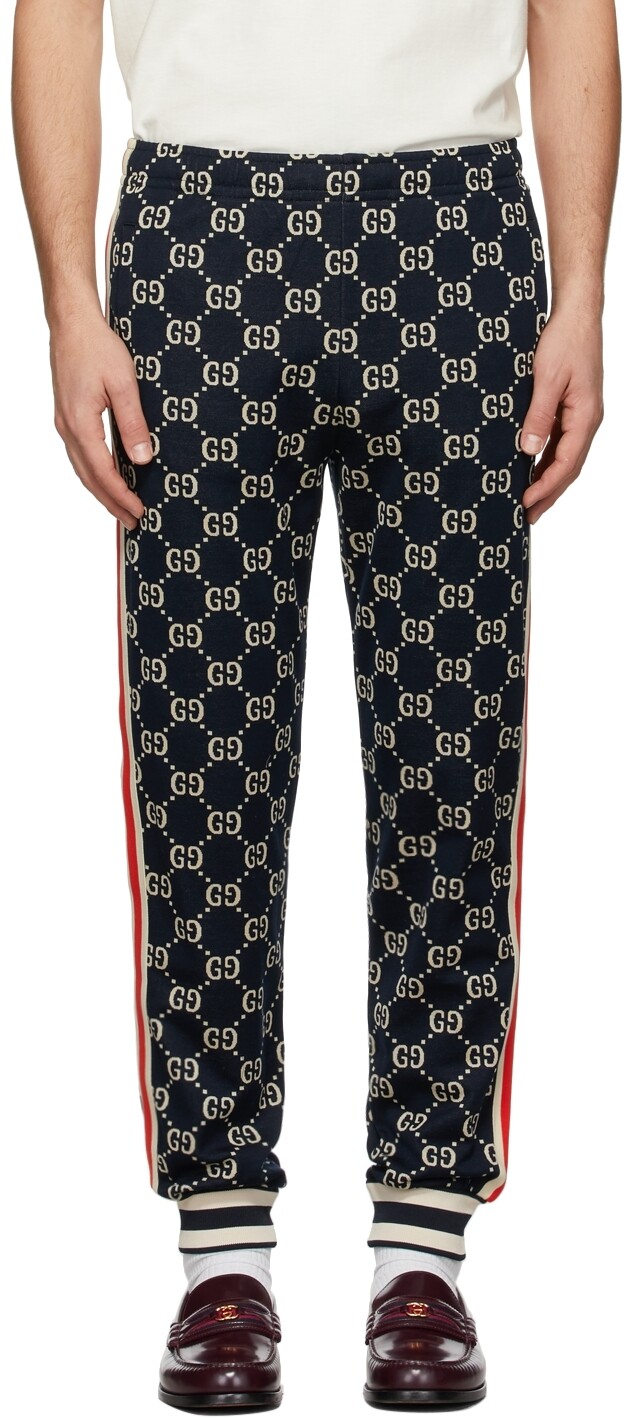 

Синие жаккардовые брюки с узором GG Lounge Gucci, Синий