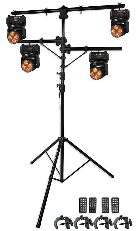 

(4) Rockville RockOn-7 40 Вт RGBW Подвижная головка DMX Spot Beam Lights + подставка для штатива WALRVLS1+(4) RockOn-7