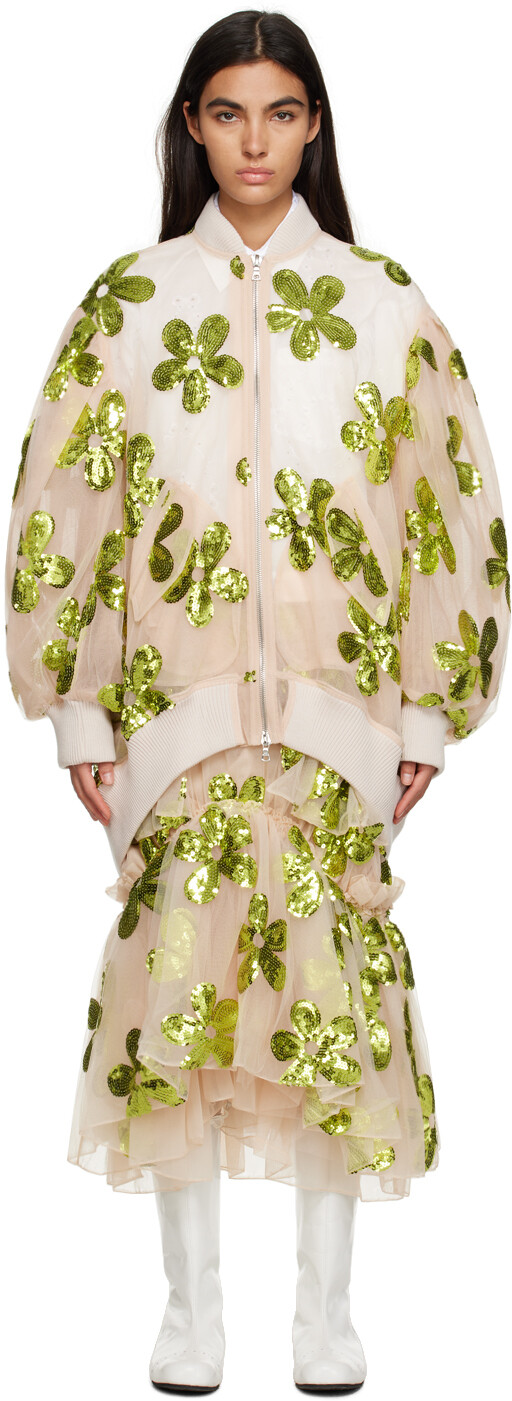 

Бомбер Off-White с пайетками Simone Rocha, Серый