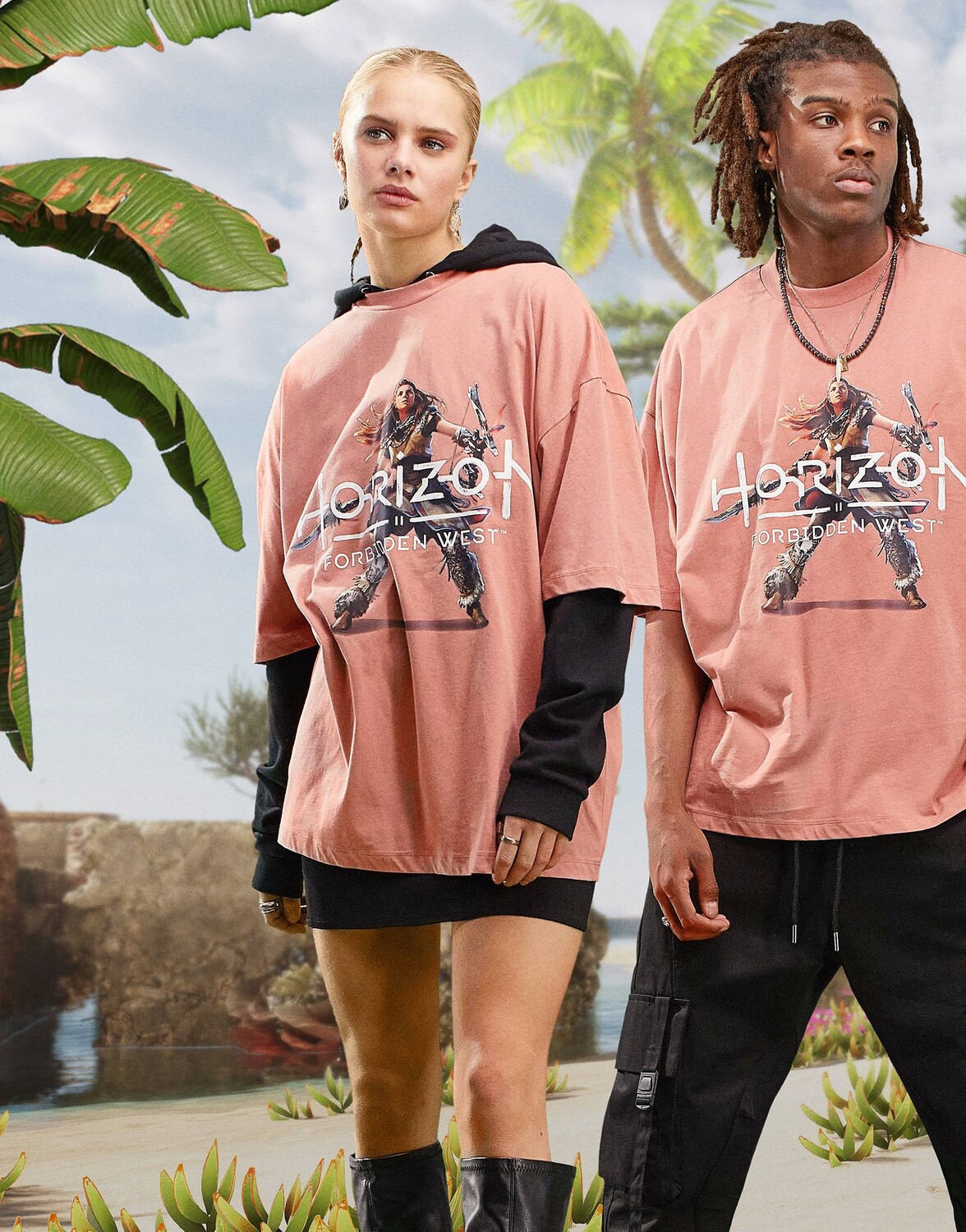 

Розовая футболка оверсайз унисекс ASOS X Horizon Forbidden West, Розовый