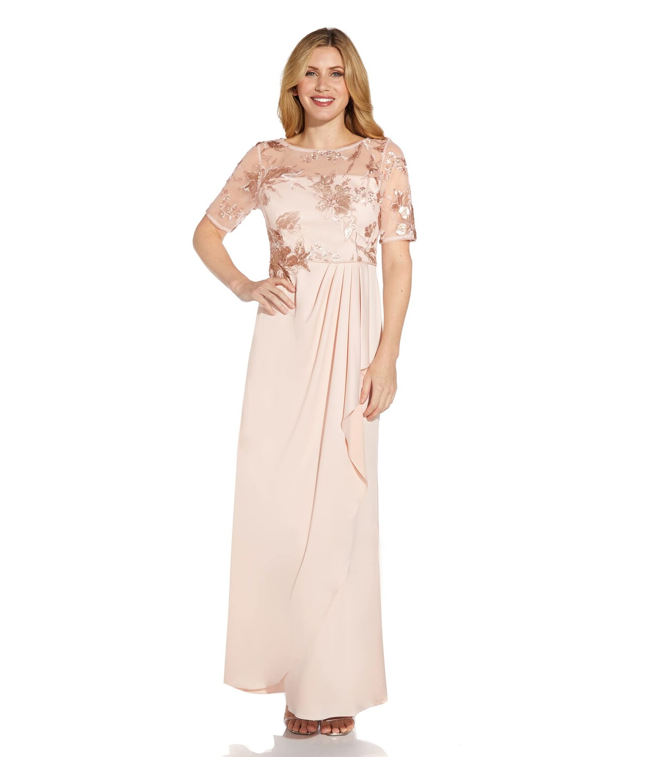 

Платье Adrianna Papell, Embroidered Crepe and Satin Long Gown