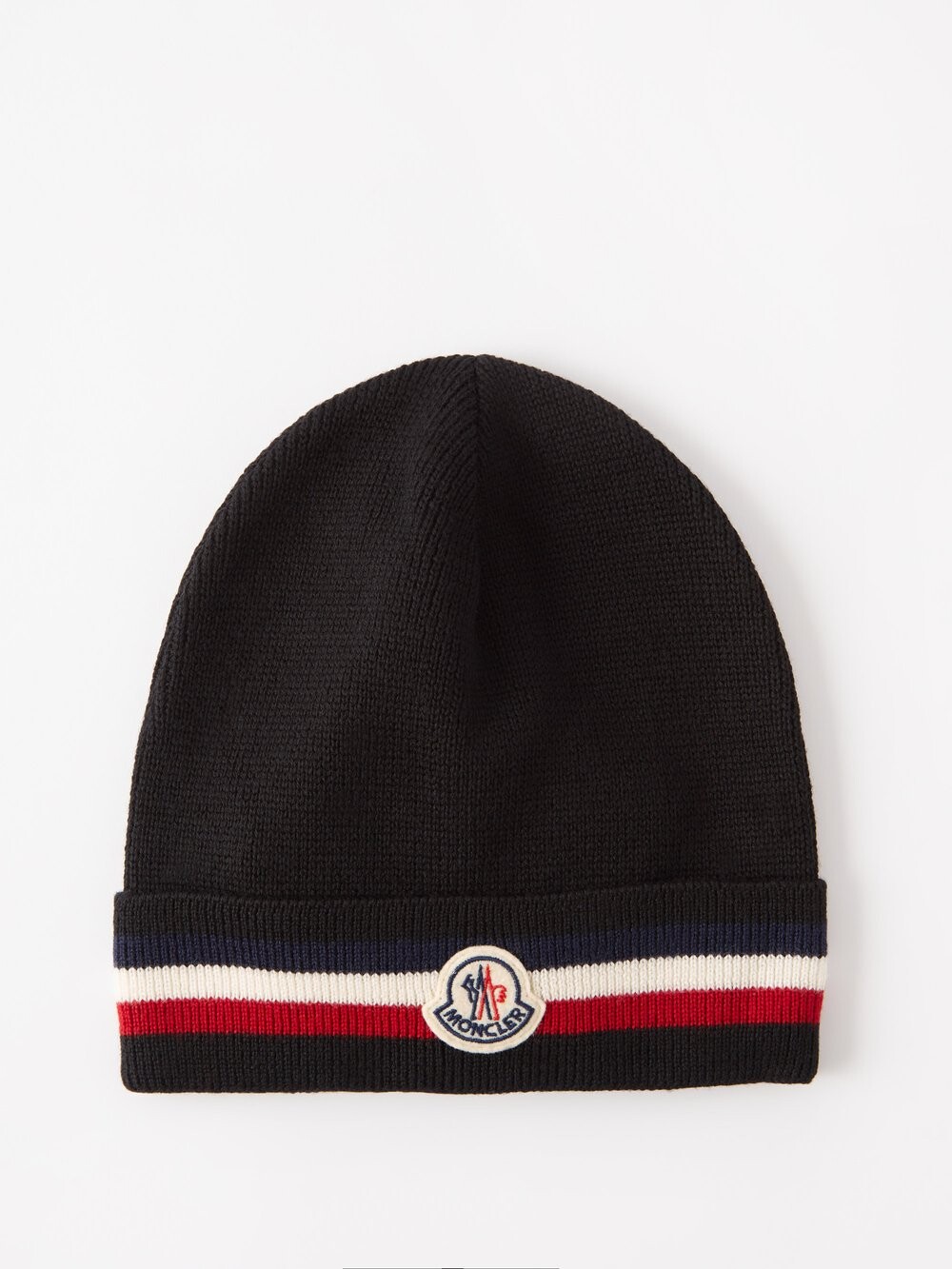 

Полосатая шерстяная шапка с нашивкой-логотипом Moncler, черный