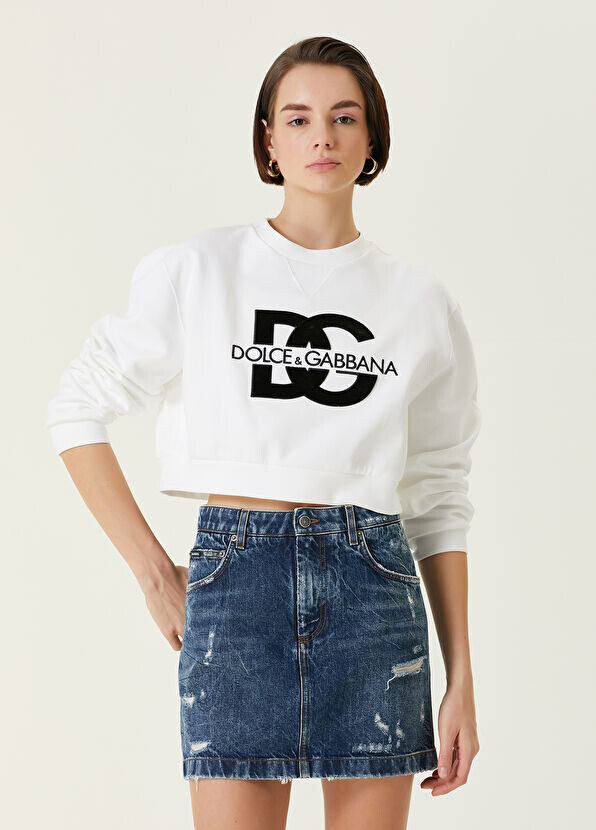 

Укороченная толстовка с вышивкой логотипа Dolce&Gabbana, белый