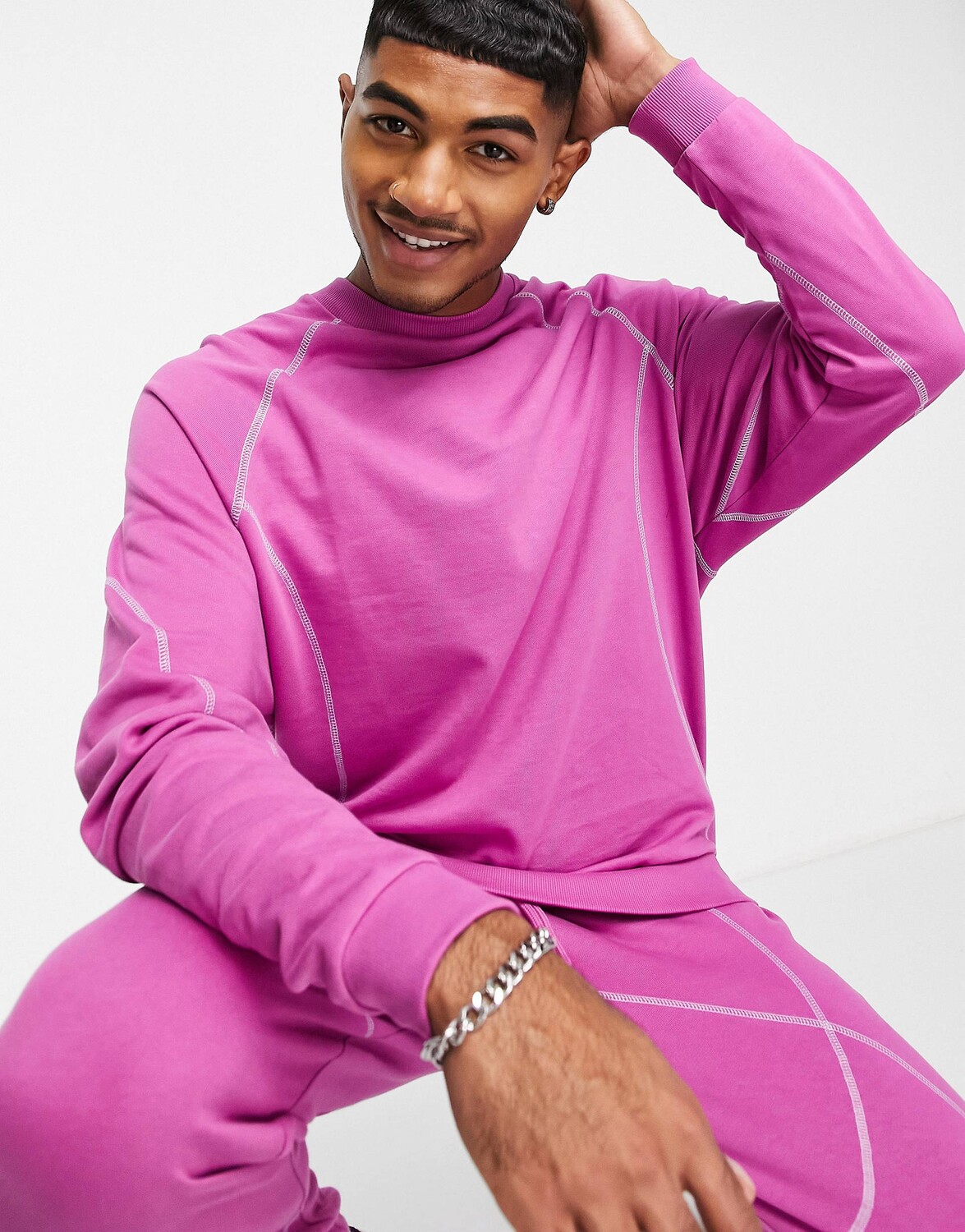 

Фиолетовая толстовка оверсайз с контрастной отстрочкой ASOS DESIGN co-ord