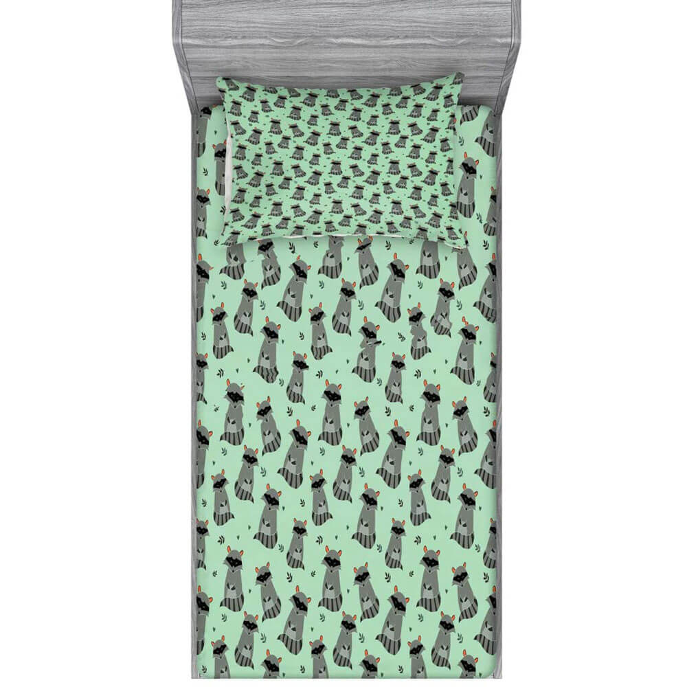 Комплект постельного белья Lunarable Raccoon, 2 предмета, зеленый/серый
