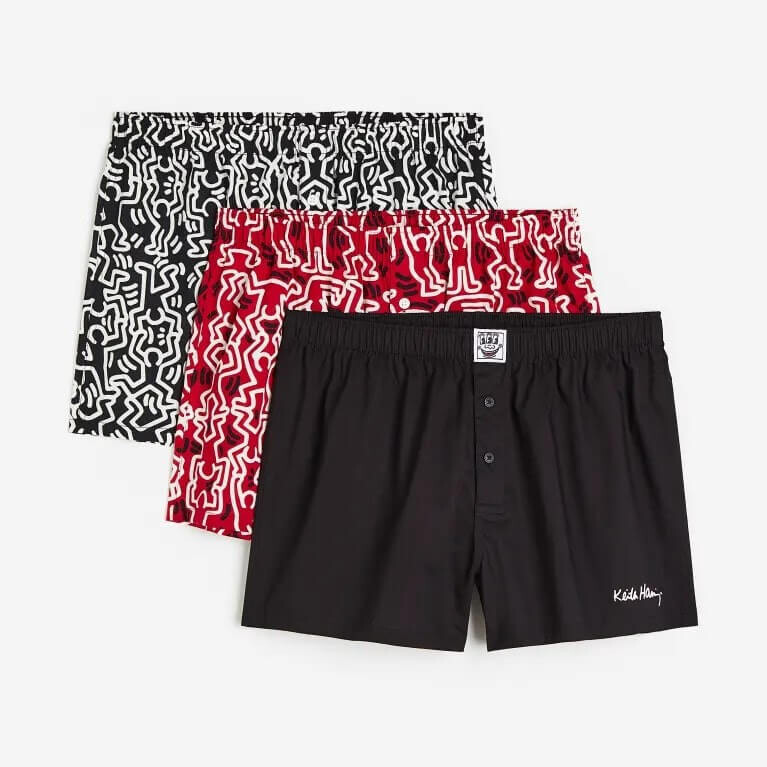 

Боксеры H&M Keith Haring 3-pack Woven Cotton, мультиколор