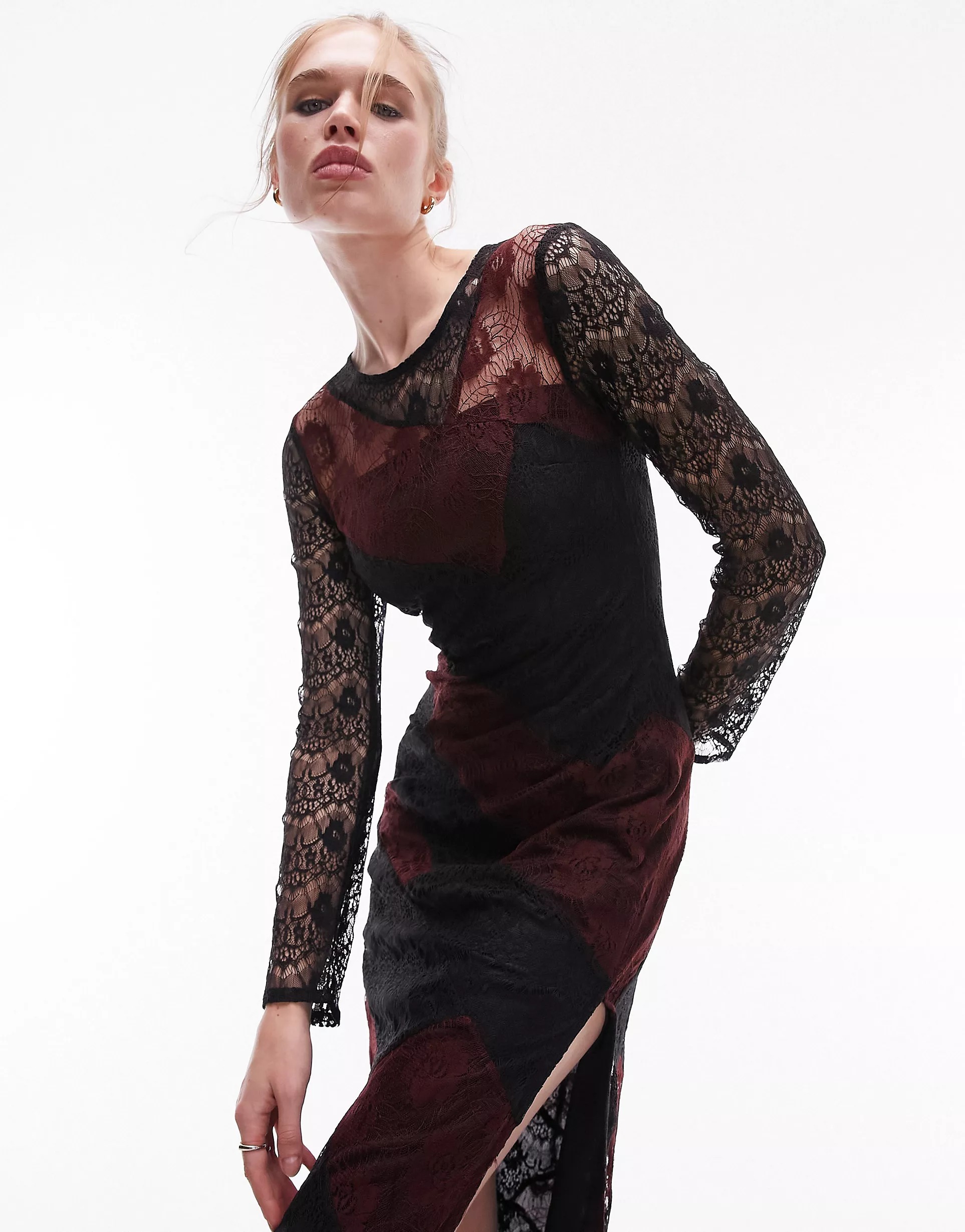 Платье Topshop Lace Patchwork Midi, мультиколор