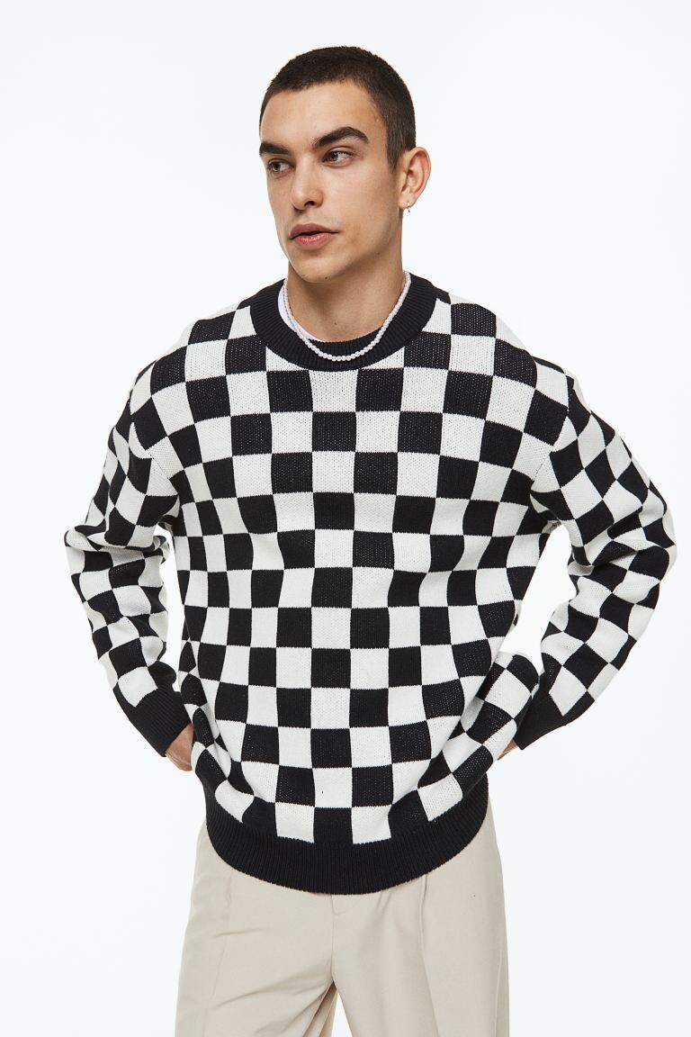 

Хлопковый джемпер оверсайз H&M, черный/белый в клетку