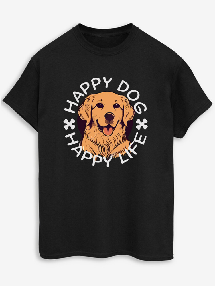

NW2 Pets Happy Dog Слоган для взрослых Черная футболка George., черный