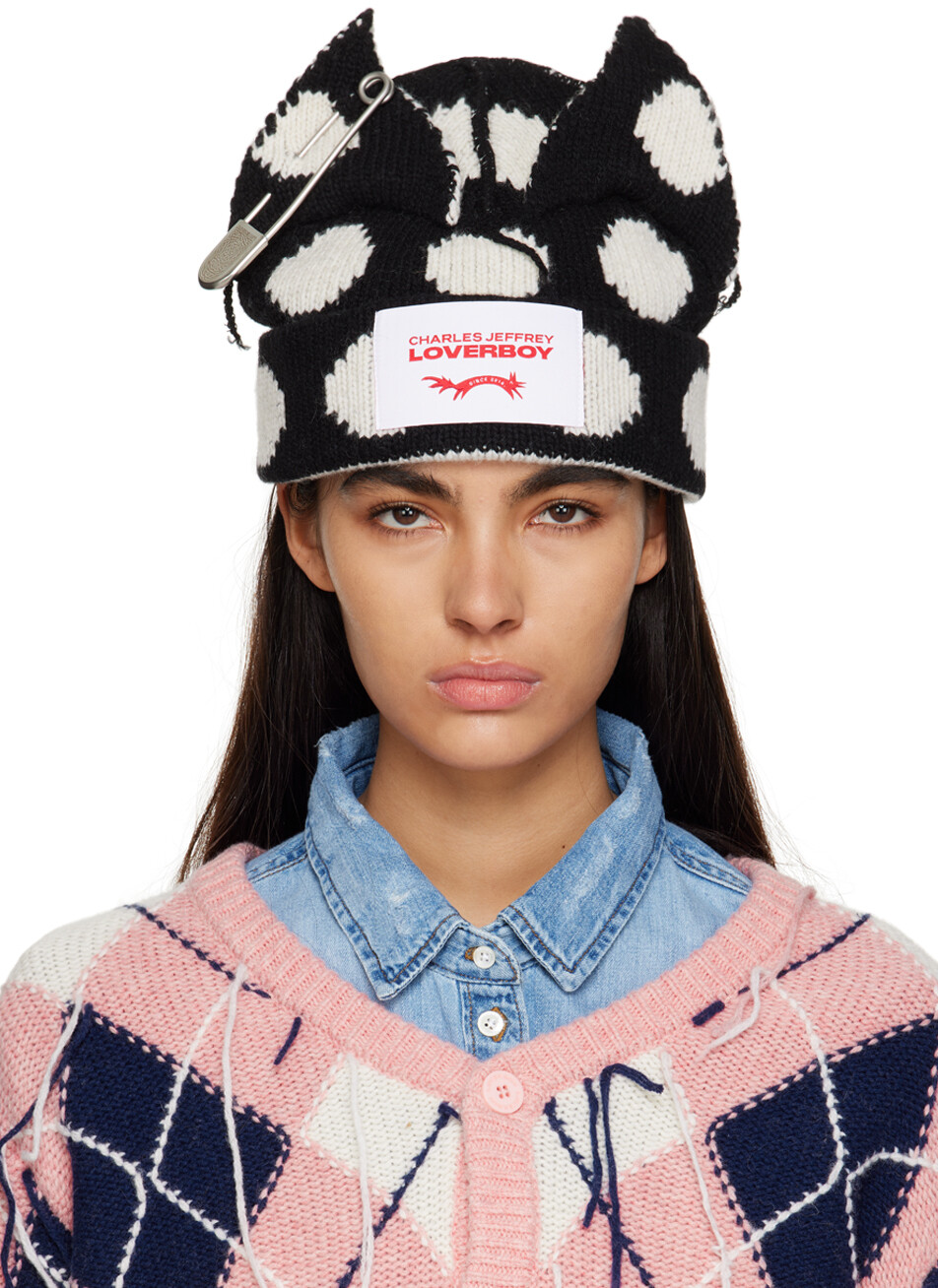 

Эксклюзивная черная шапка с ушками в стиле панк SSENSE Charles Jeffrey Loverboy