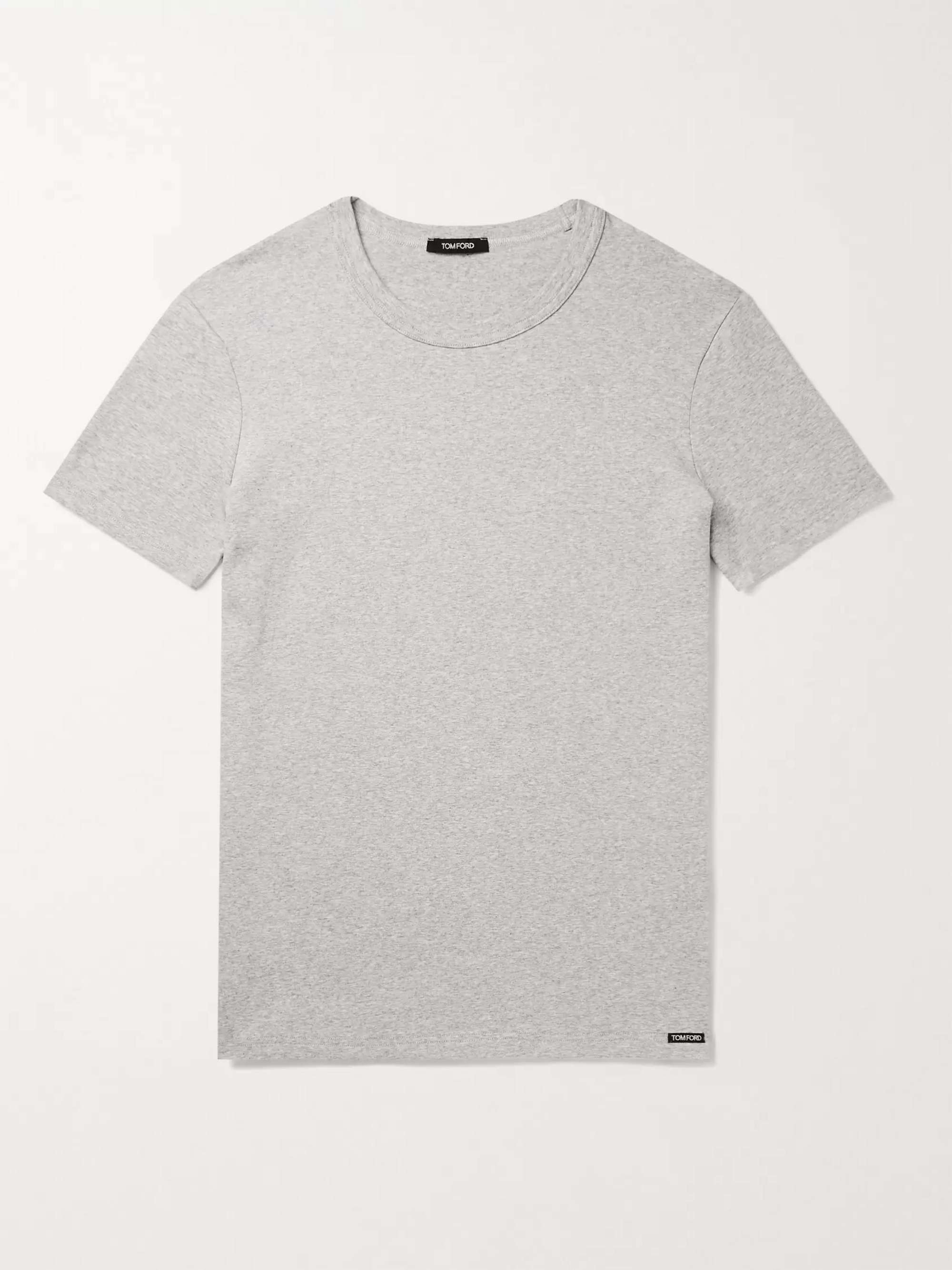 Приталенная футболка из меланжевого эластичного хлопкового джерси TOM FORD, серый