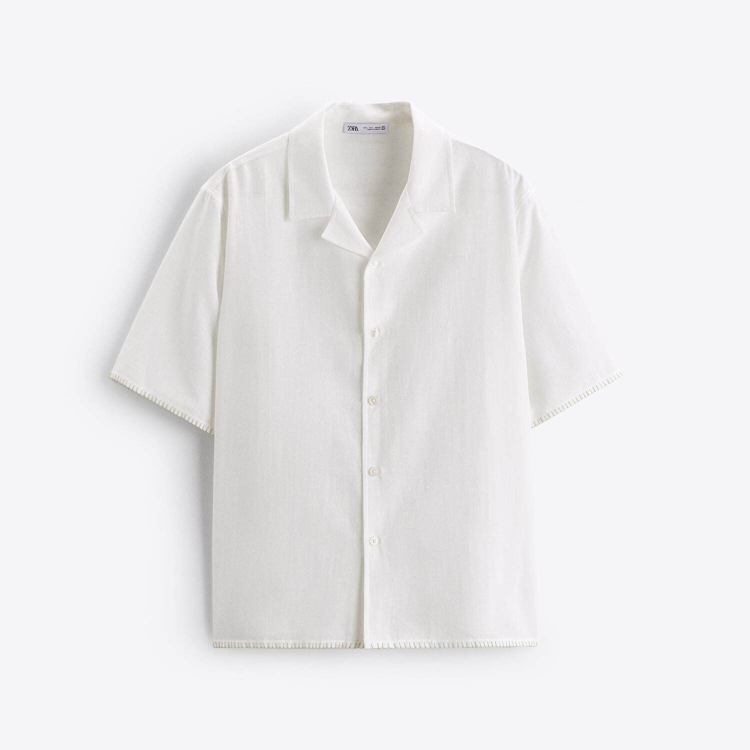 

Рубашка ZARA Из Смеси Льна И Хлопка, желтовато-белый