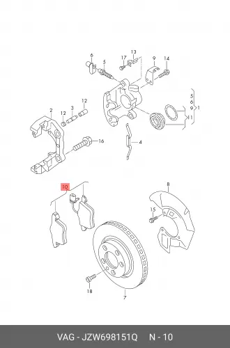 

Колодки тормозные дисковые JZW698151Q VAG