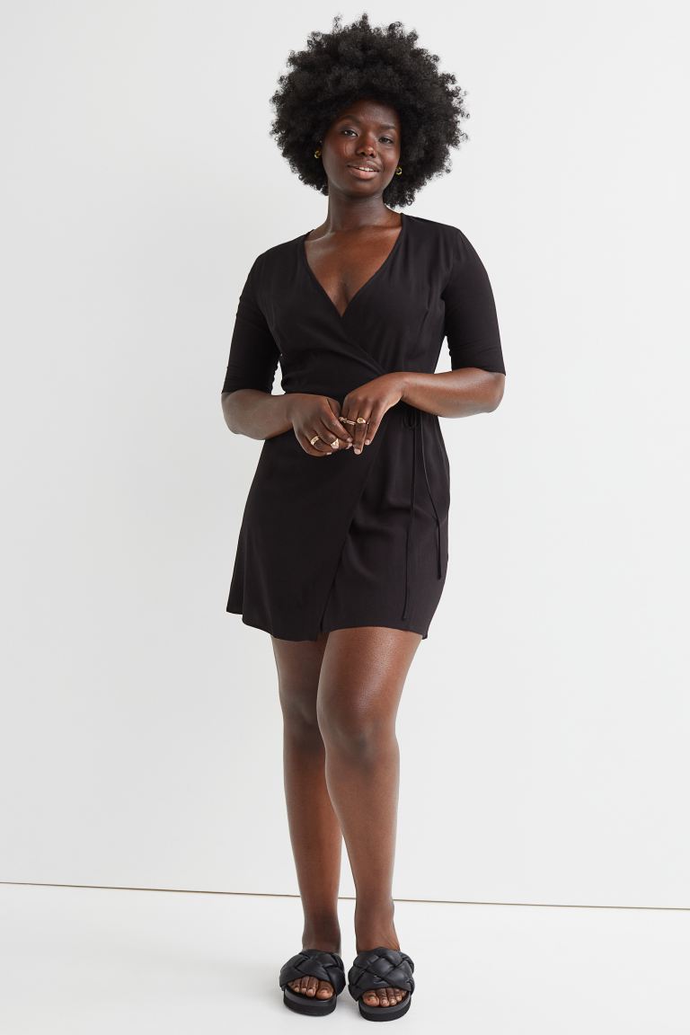 Облегающее платье H&M, черный платье рубашка с завязками h