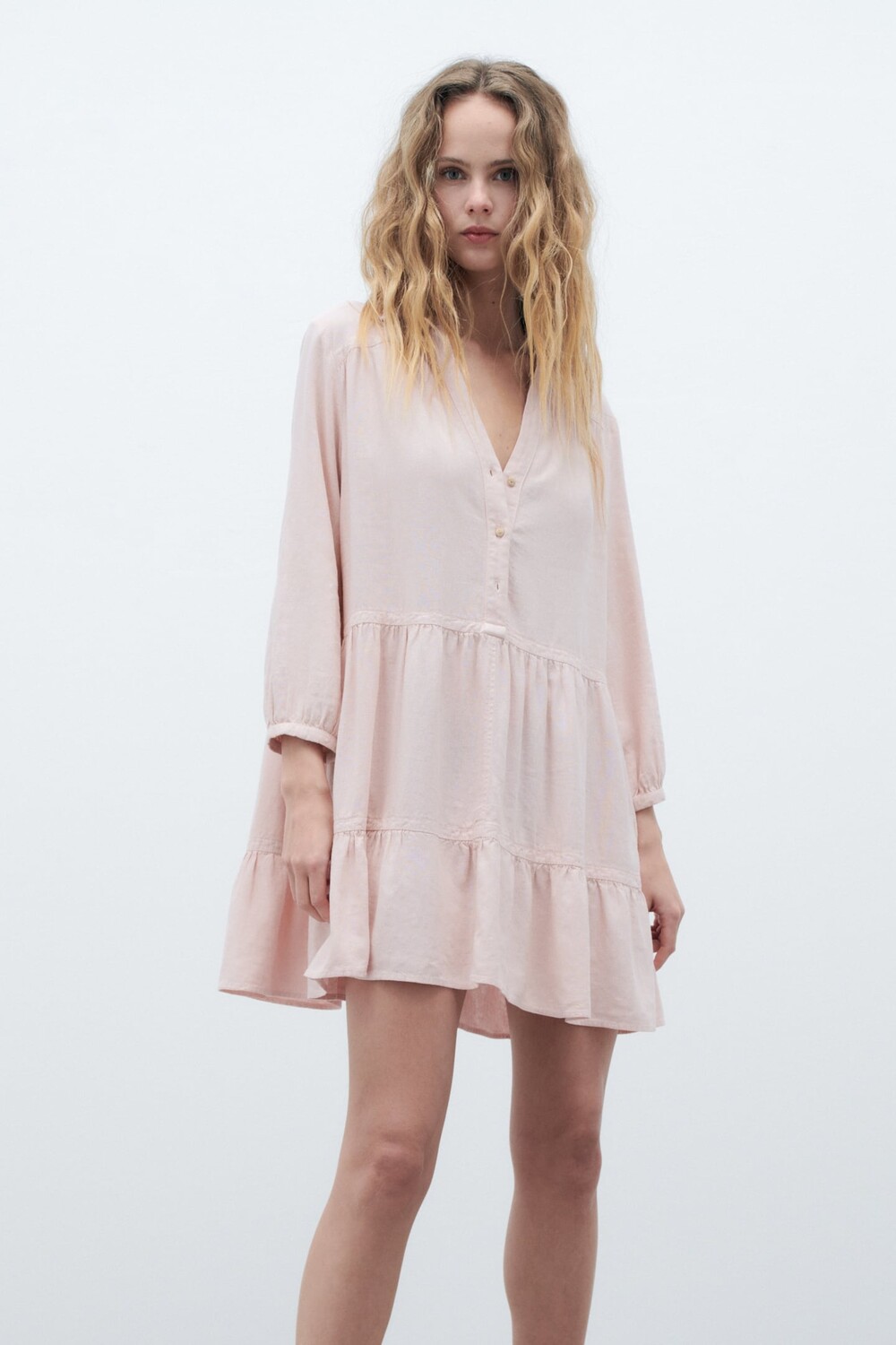 

Короткое ярусное платье ZARA, бледно-розовый