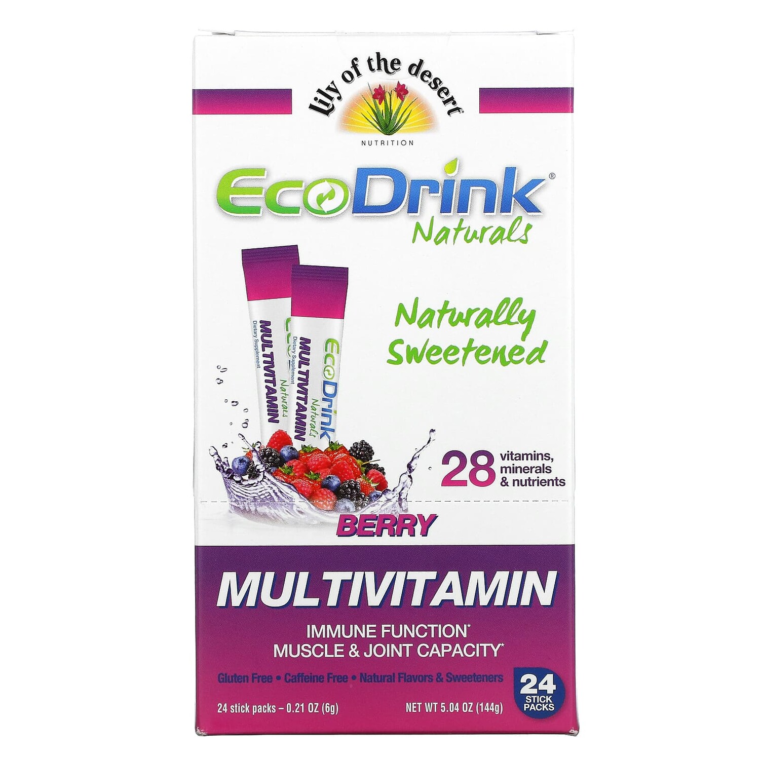 

EcoDrink Naturals, Мультивитаминная смесь для напитков, ягоды, 24 упаковки в стиках по 0,21 унции (6 г) каждая Lily of the Desert