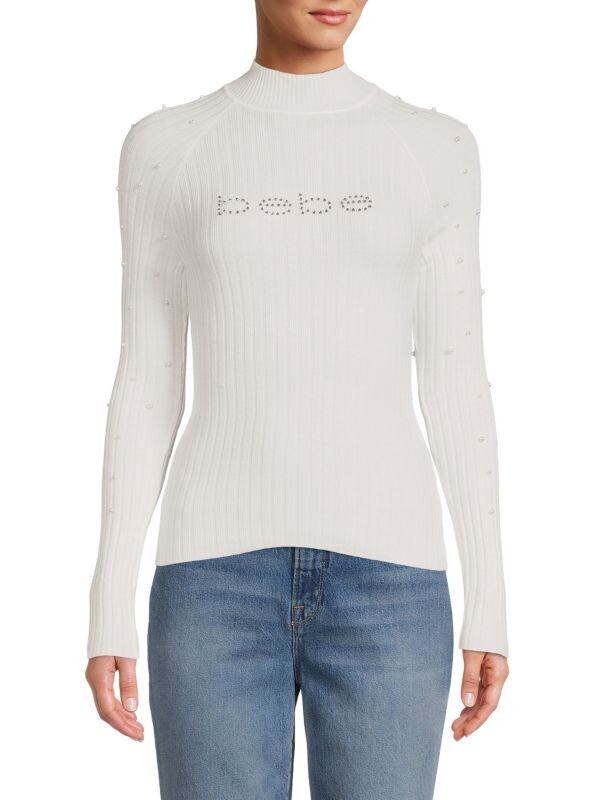 

Свитер с логотипом и искусственным жемчугом Bebe White