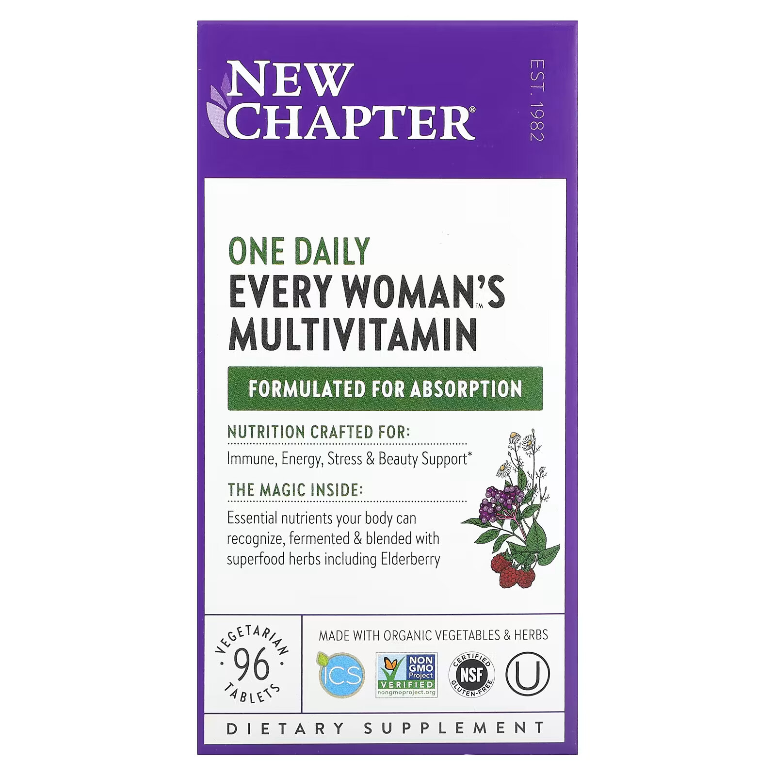 New Chapter, Every Woman's One Daily, мультивитамины, 96 вегетарианских таблеток new chapter 40 every woman s one daily витаминный комплекс на основе цельных продуктов для женщин старше 40 лет 96 вегетарианских таблеток