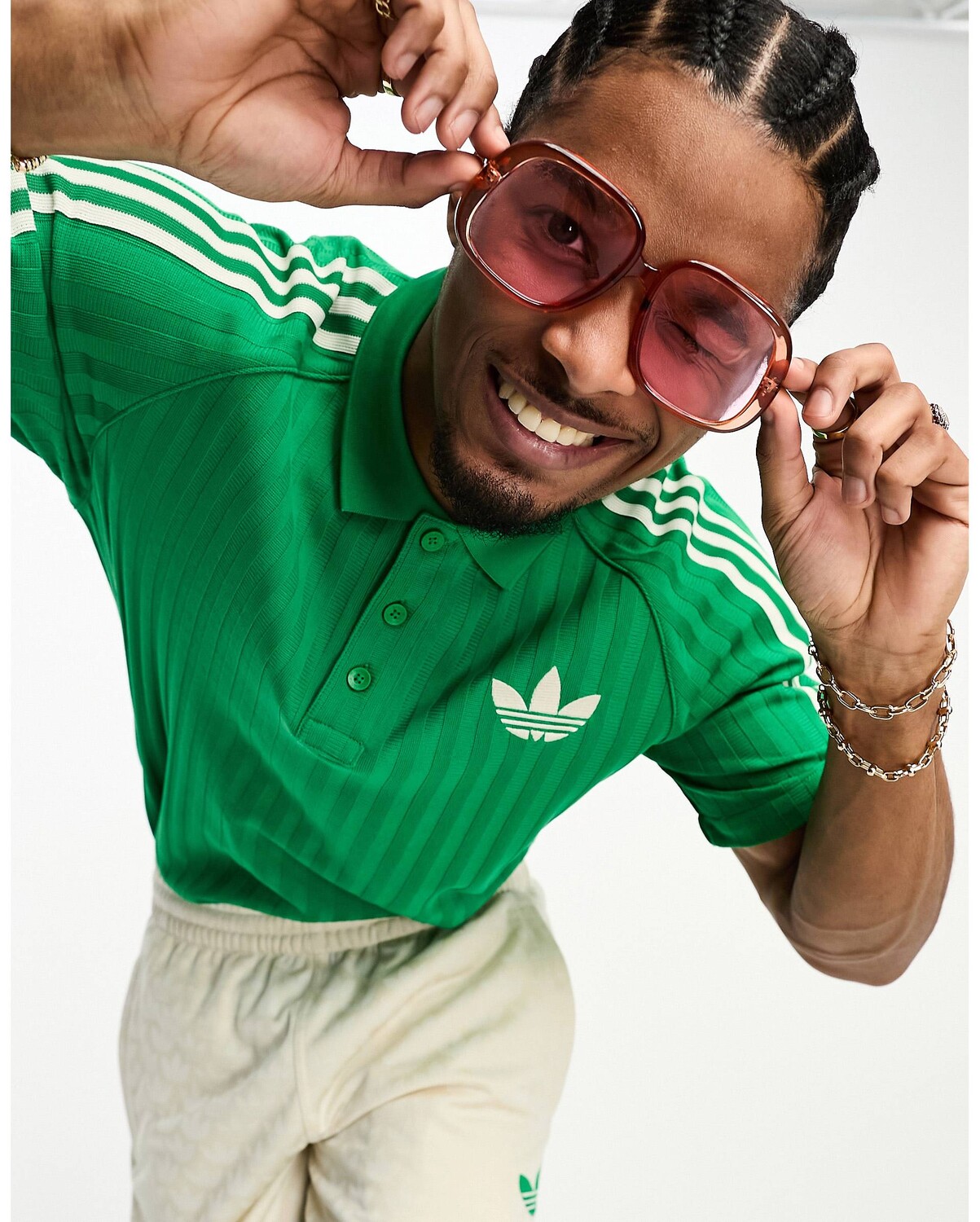 

Зеленая полосатая рубашка-поло с короткими рукавами adidas Originals adicolor 70-х, Зеленый