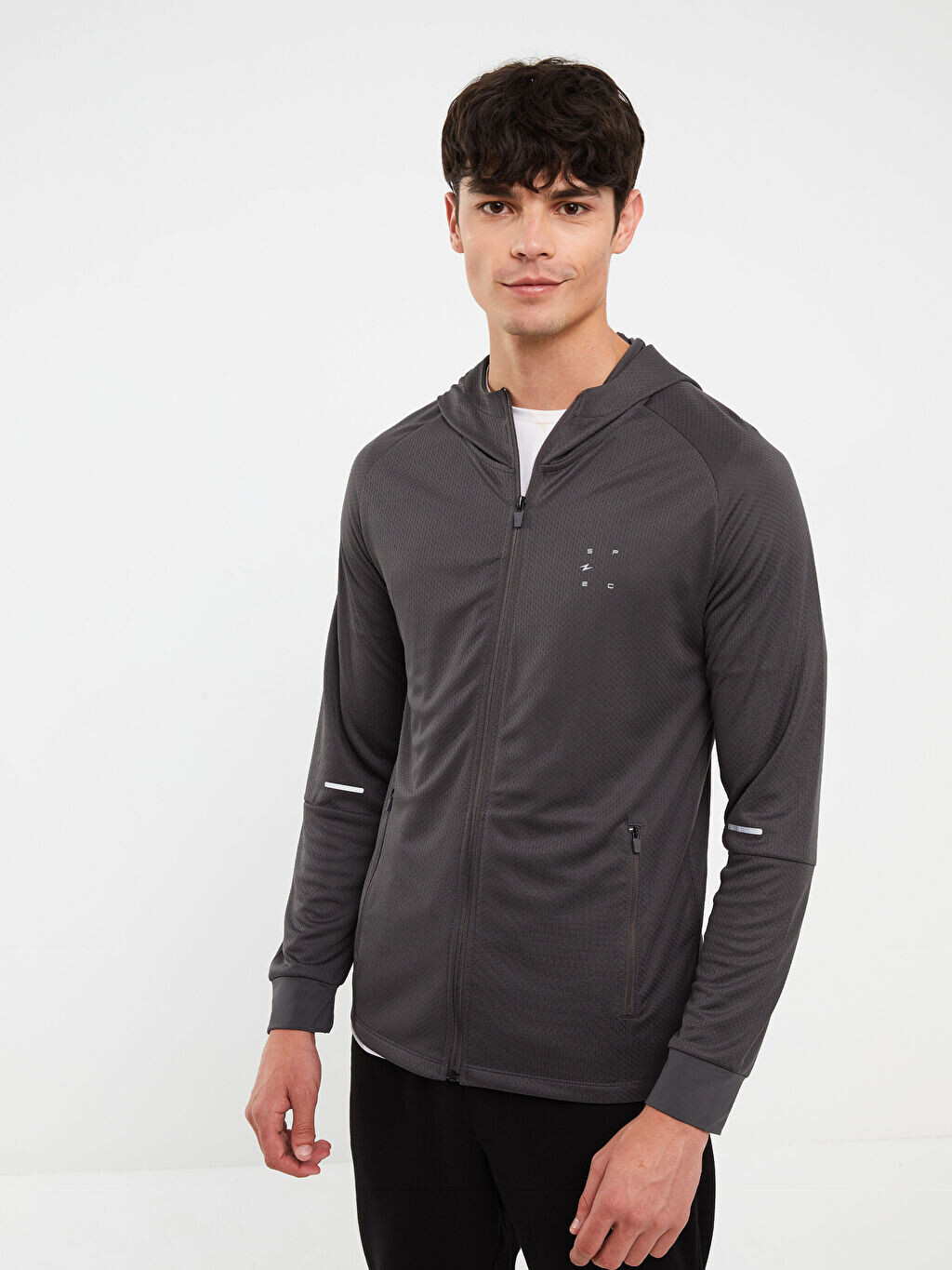

Мужской спортивный кардиган Slim Fit с капюшоном LCW Active, Серый