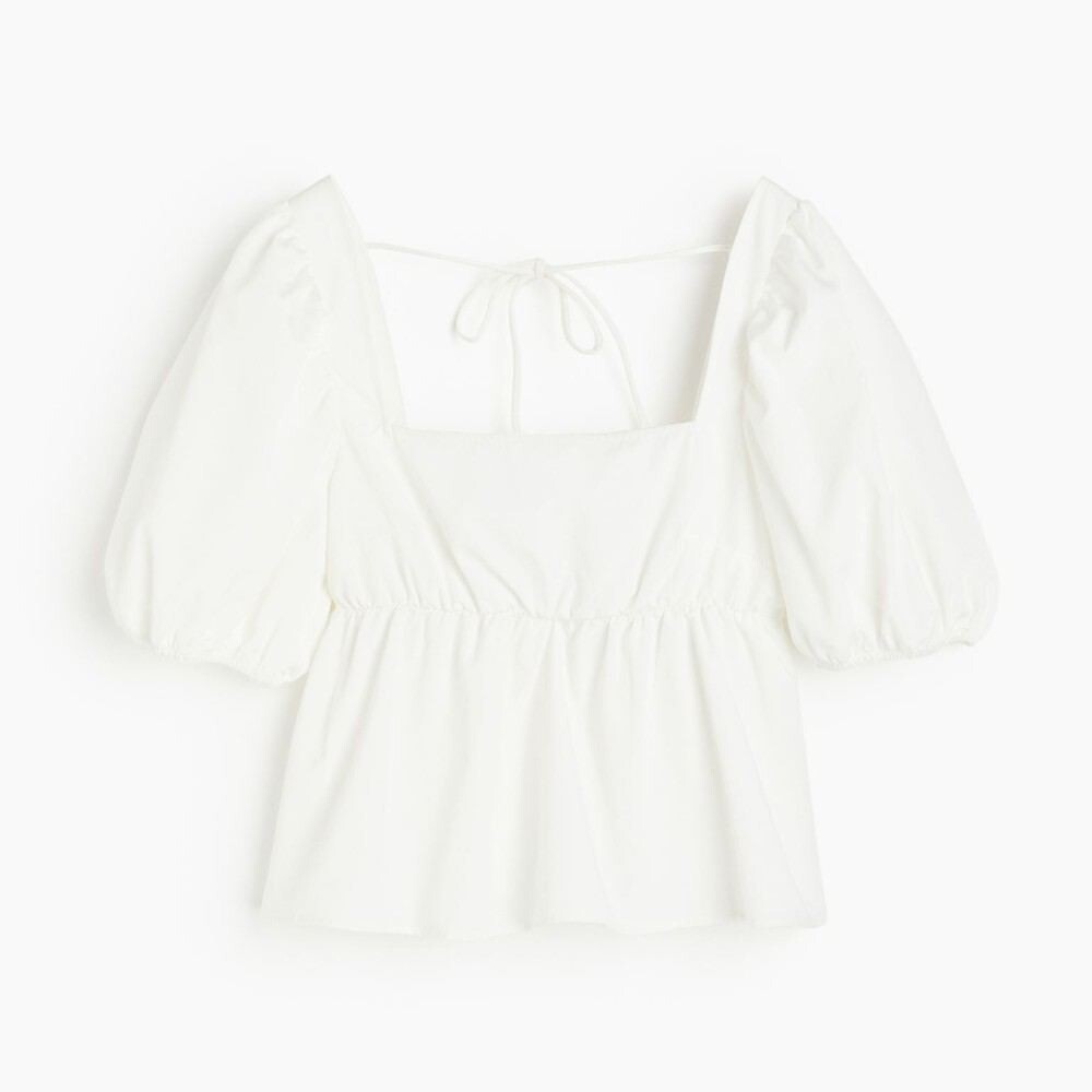

Блузка H&M Tie-detail Puff-sleeved, кремовый