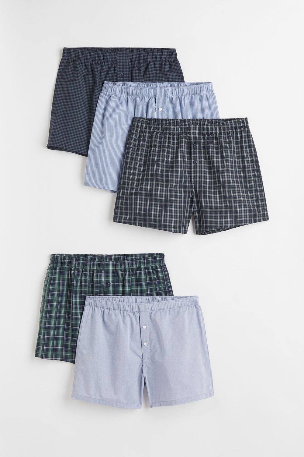 

Набор трусов, 5 штук, H&M Woven Cotton Boxer, зеленый/синий
