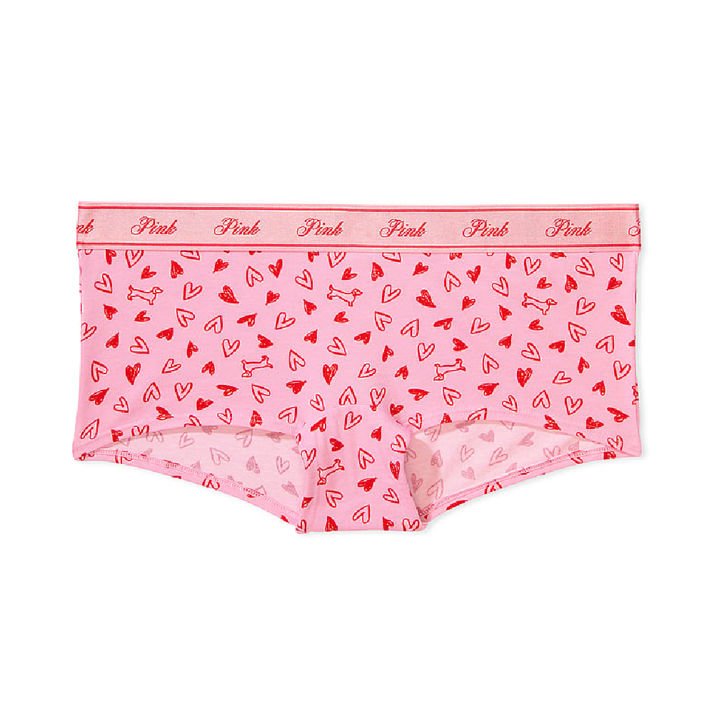 цена Трусы Victoria's Secret Pink Logo Logo Cotton Boyshort Heart Dog Print, розовый